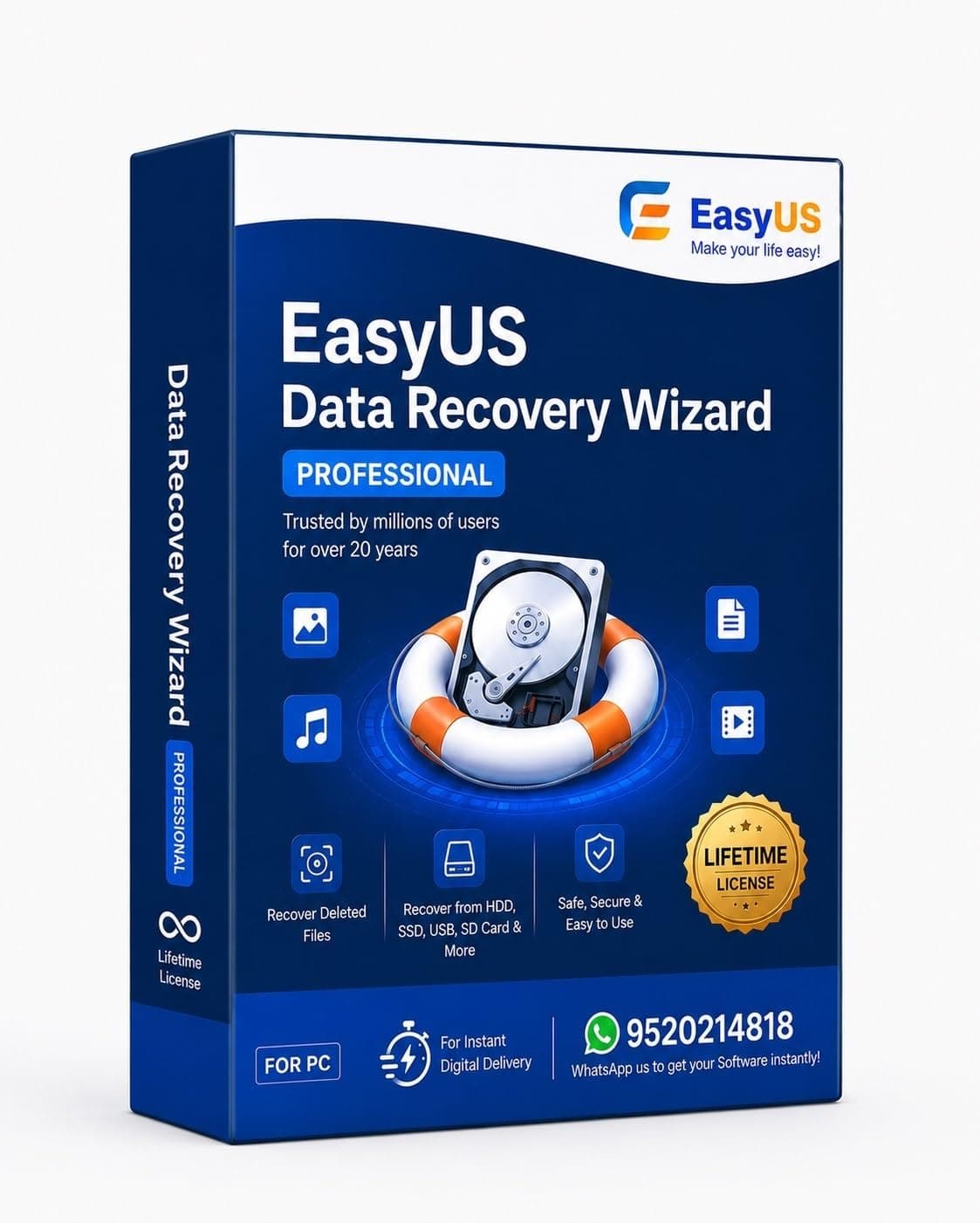 EasyUS Data Recovery Wizard Professional for PC | Advanced Data Recovery Software | Recover Deleted Files, Photos, Videos & Documents | Lifetime License | Instant Digital Delivery