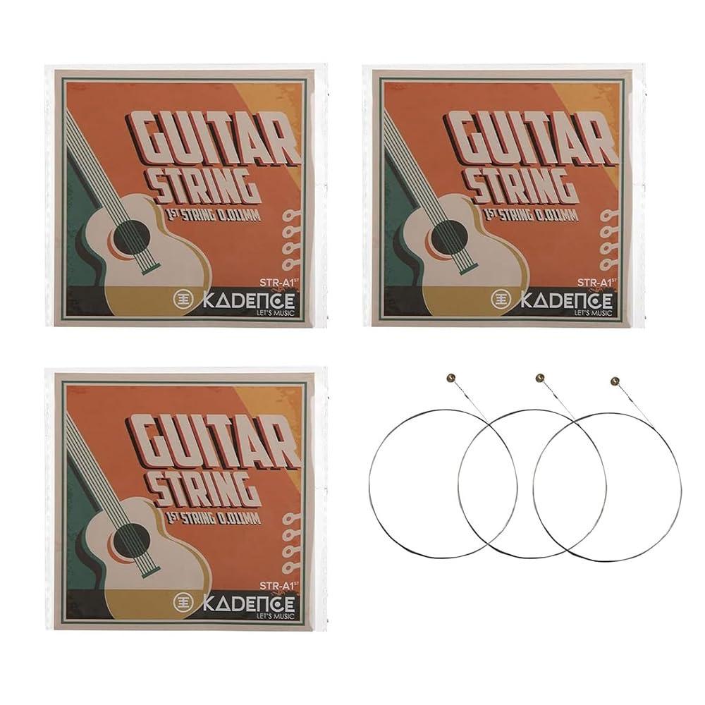 Kadence STRA1ST Jamming Series Acoustic Guitar Strings - Pack of 3 | Alloy Steel, 1st E String (0.011 Gauge) | For Acoustic & Semi-Acoustic Guitars | Silver