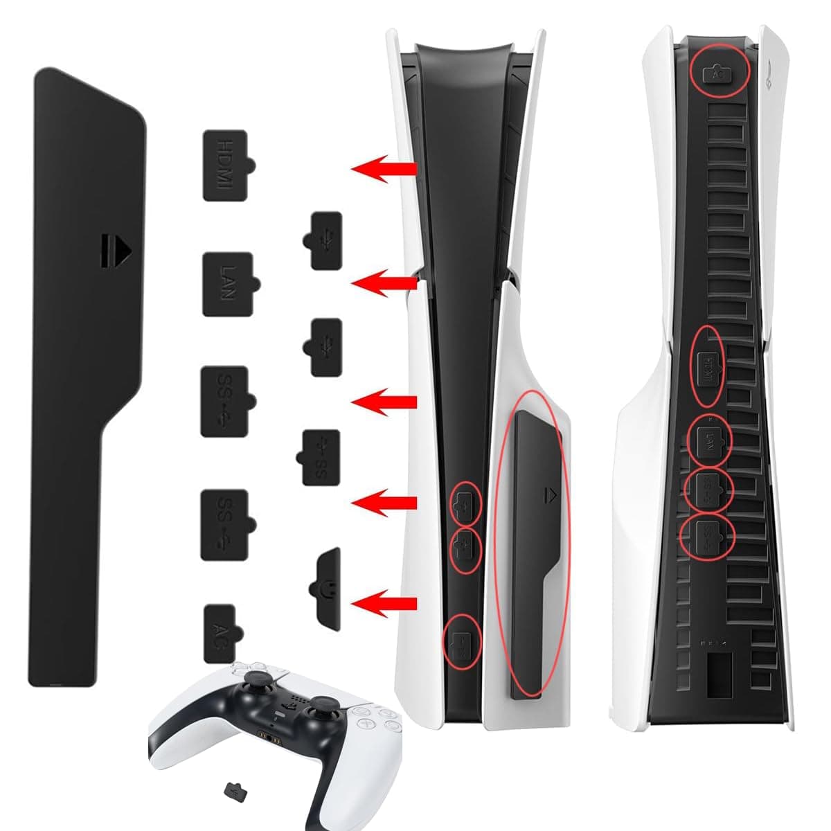9 Pcs Dust Plug Kit for PS5 Slim Console Ports