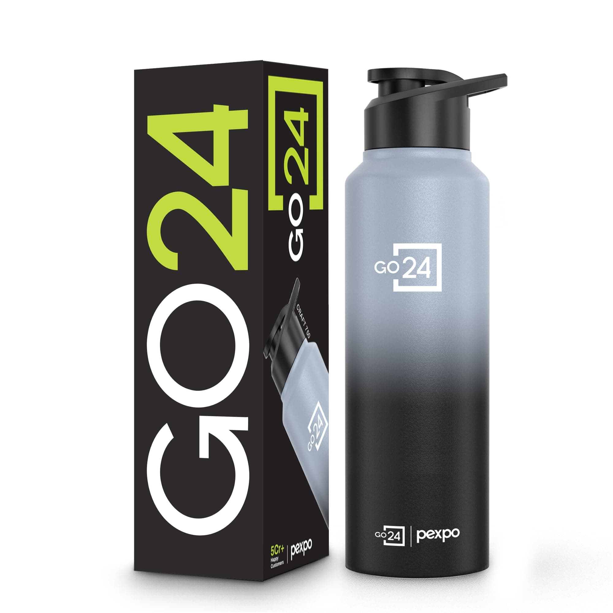 Go24 pexpo Stainless Steel Water Bottle Craft Grey-Knight Black Ombre 750ml