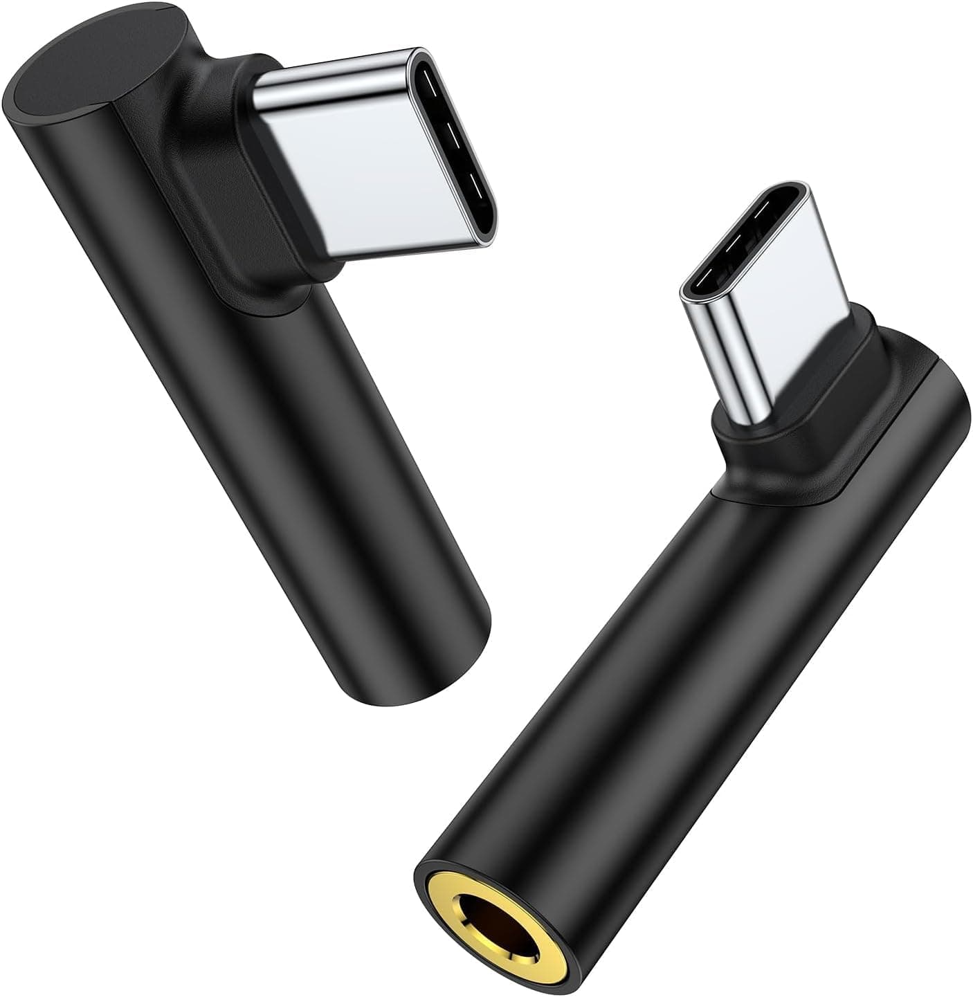 One Plus Original C to 3.5mm Audio Adapter (Pack of 2) | Type-C to AUX Headphone Jack Dongle with DAC Chip | Right-Angle Connector | Compatible with Mi, i QOO, Vivo, i Pad Pro & Type-C Devices – Black