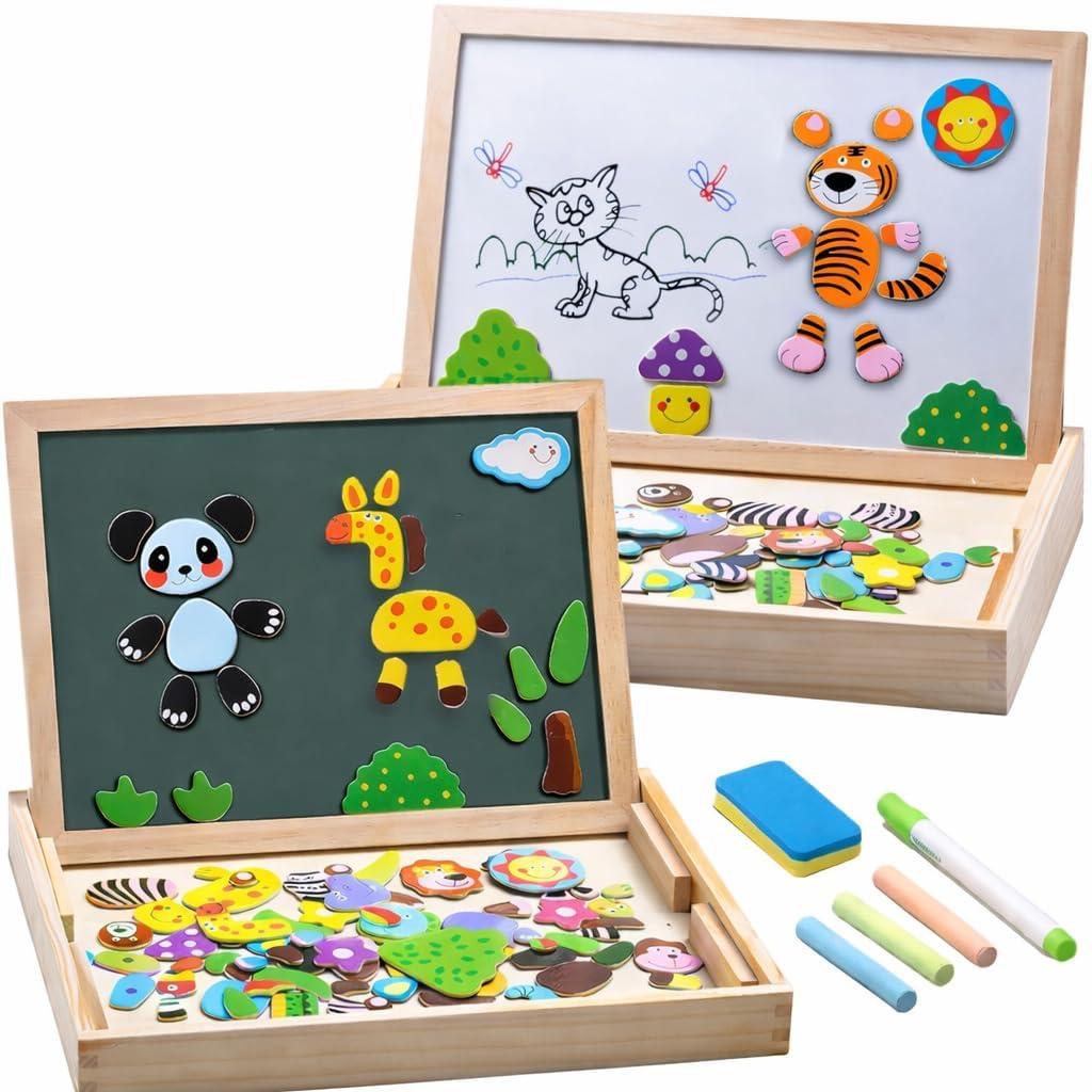 Toy Imagine Wooden Magnetic Chalkboard – Double-Sided Educational Learning Board with Chalk, Marker & Duster – Small Green & White Writing Board for Kids (3+ Years)