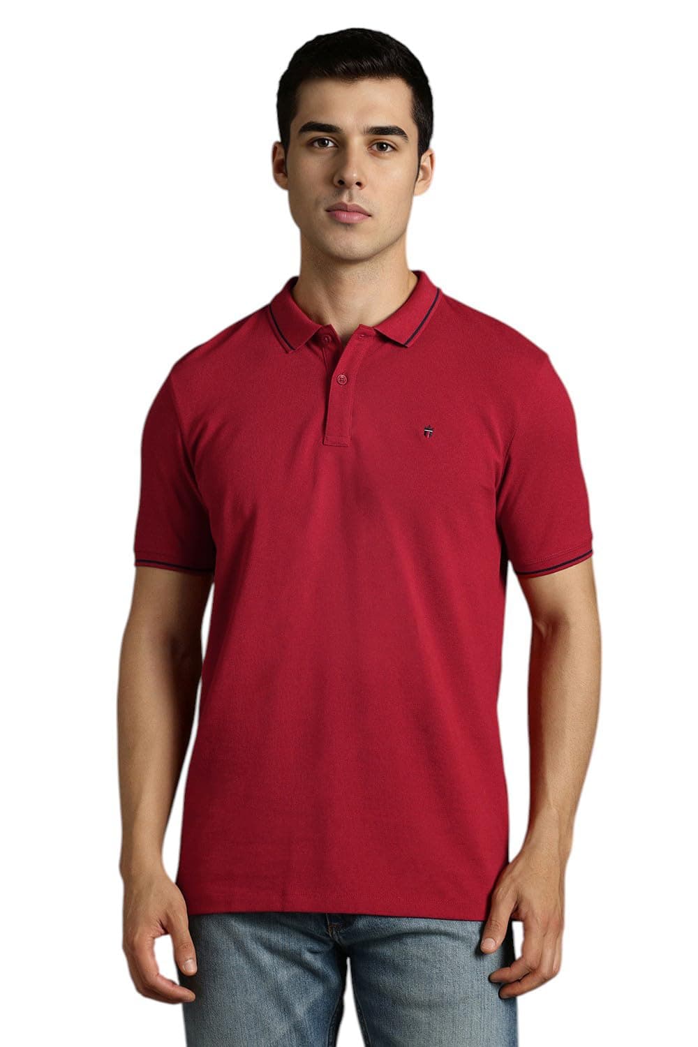 Louis Philippe Men Red Solid Polo Neck T-Shirt