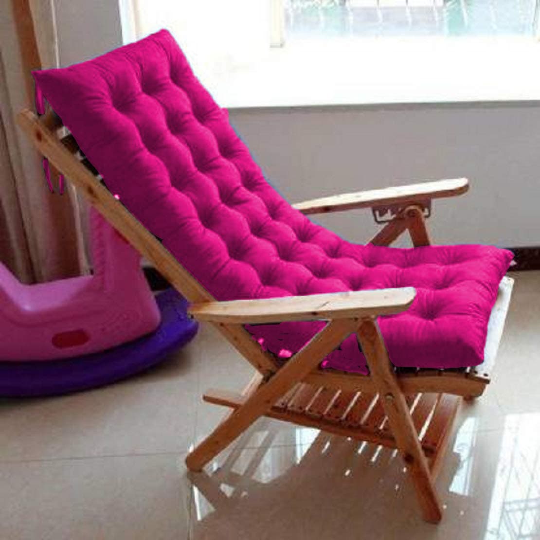 Mom's Moon Super Comfy Long Rocking Chair Cushion/Bench Back Seat Pad - Cotton, Handmade Quilts (Rani Pink -18 x 50 Inch)