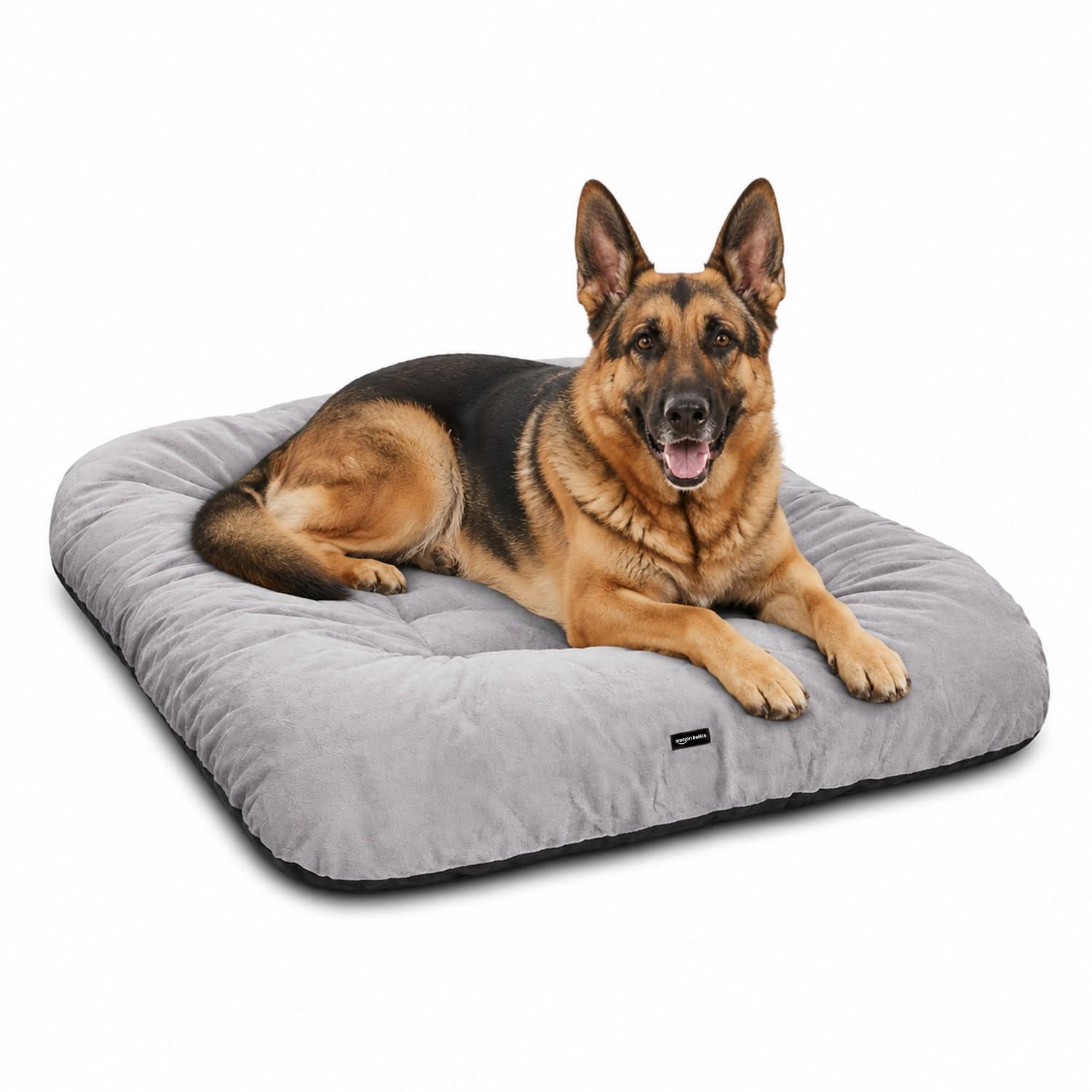 Amazon Basics Premium Rectangular Washable Soft Velvet Pet Bed for Dog and Cat | XXL Size 106 x 105 x 7 cm.