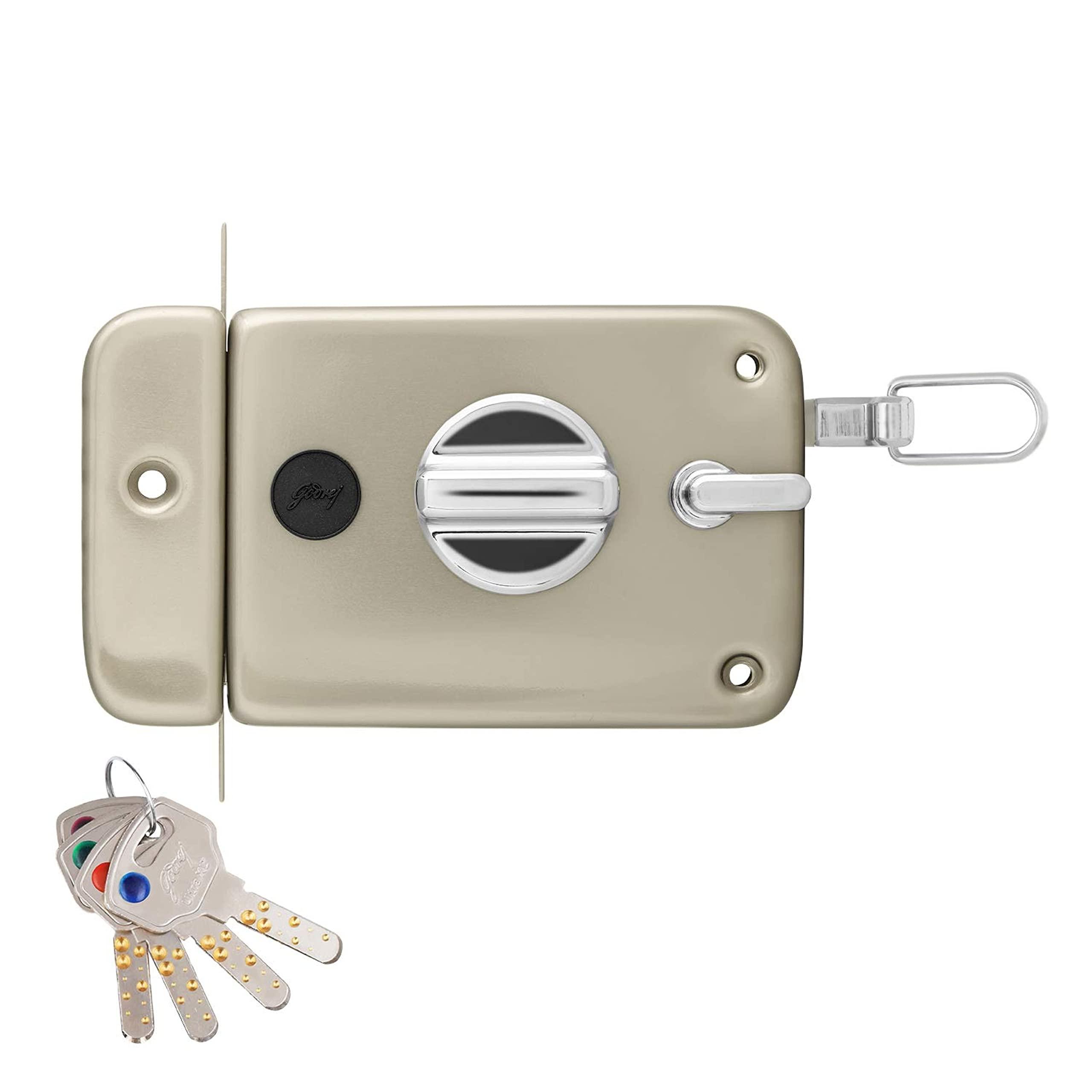 Godrej Rim Lock| Twinbolt XL+ with 1CK Latchbolt for Main Door, Automatic Locking, Inside Opening Compatible| 4 Keys Included|Satin Nickel Finish | 5 Year Warranty