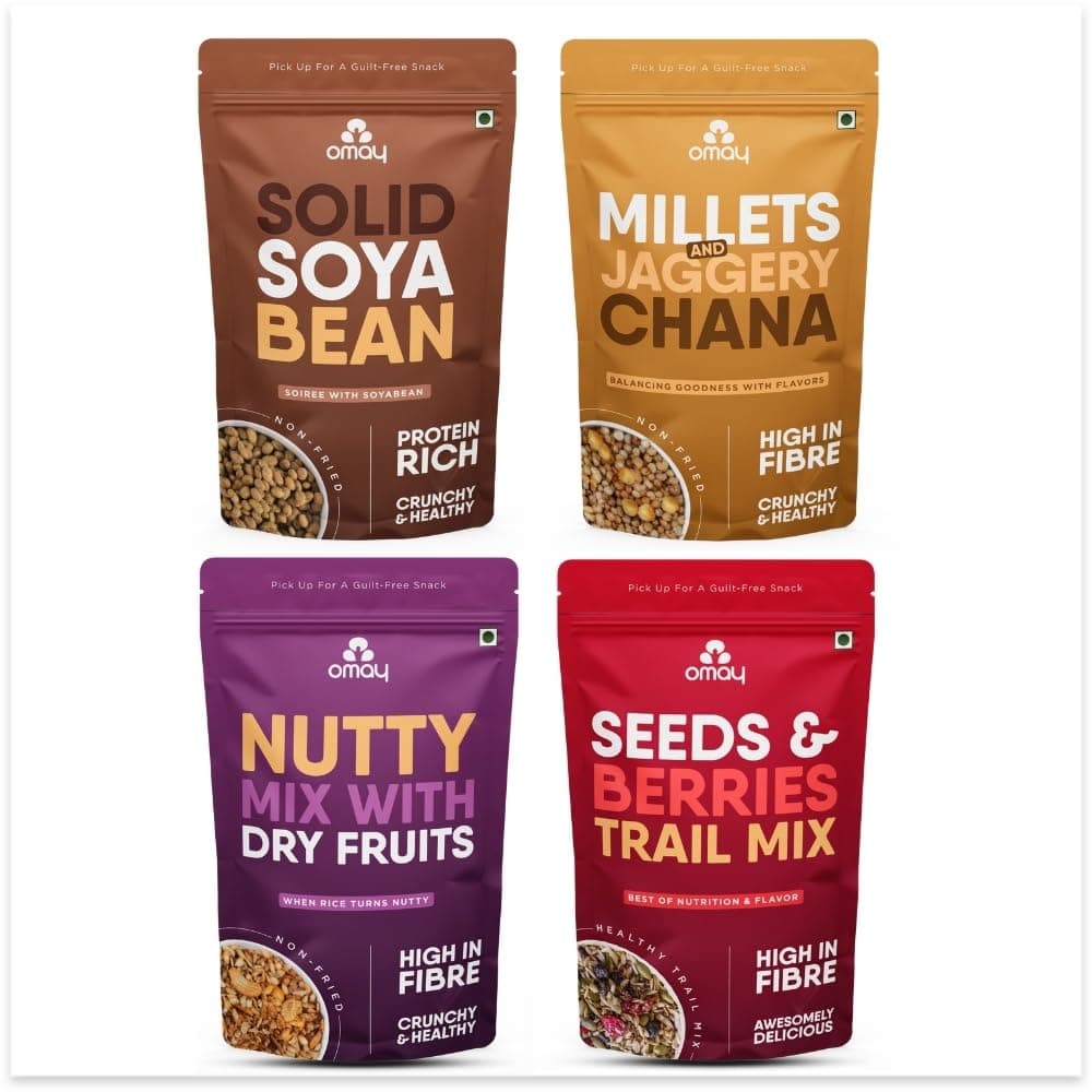 Omay Foods 4 PM SNACK BOX (Pack of 4)| Roasted, Oil-Free, Non-Fried Snack | Healthy, Office Time Snacks I I Mid Day Binge