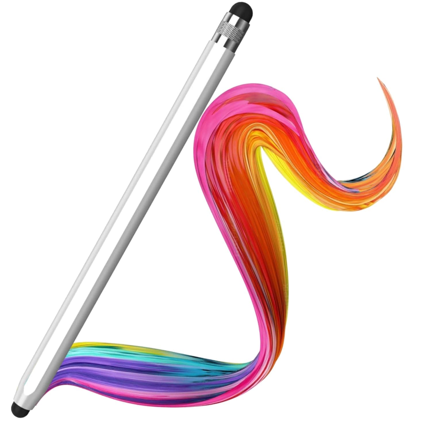 Elfora 2 in 1 Tablet Stylus Pen for All Touchscreen Devices | Rubber Tip Capacitive Stylus with Magnetic Design | Compatible with iOS, Windows Tablets & Android Smartphone Phones – White