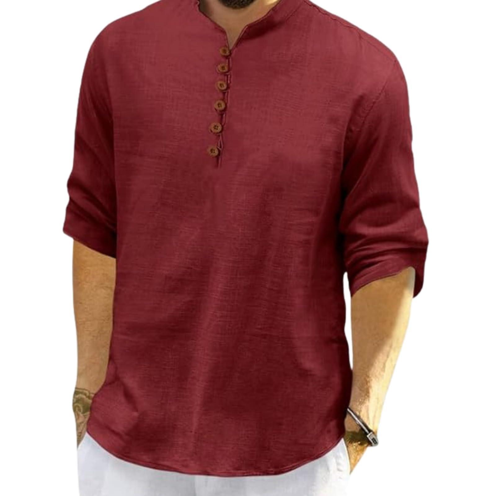 ROYALSCOUT Men's Cotton Polyester Blend Solid Regular Fit Full Sleeve Short Kurta Maroon