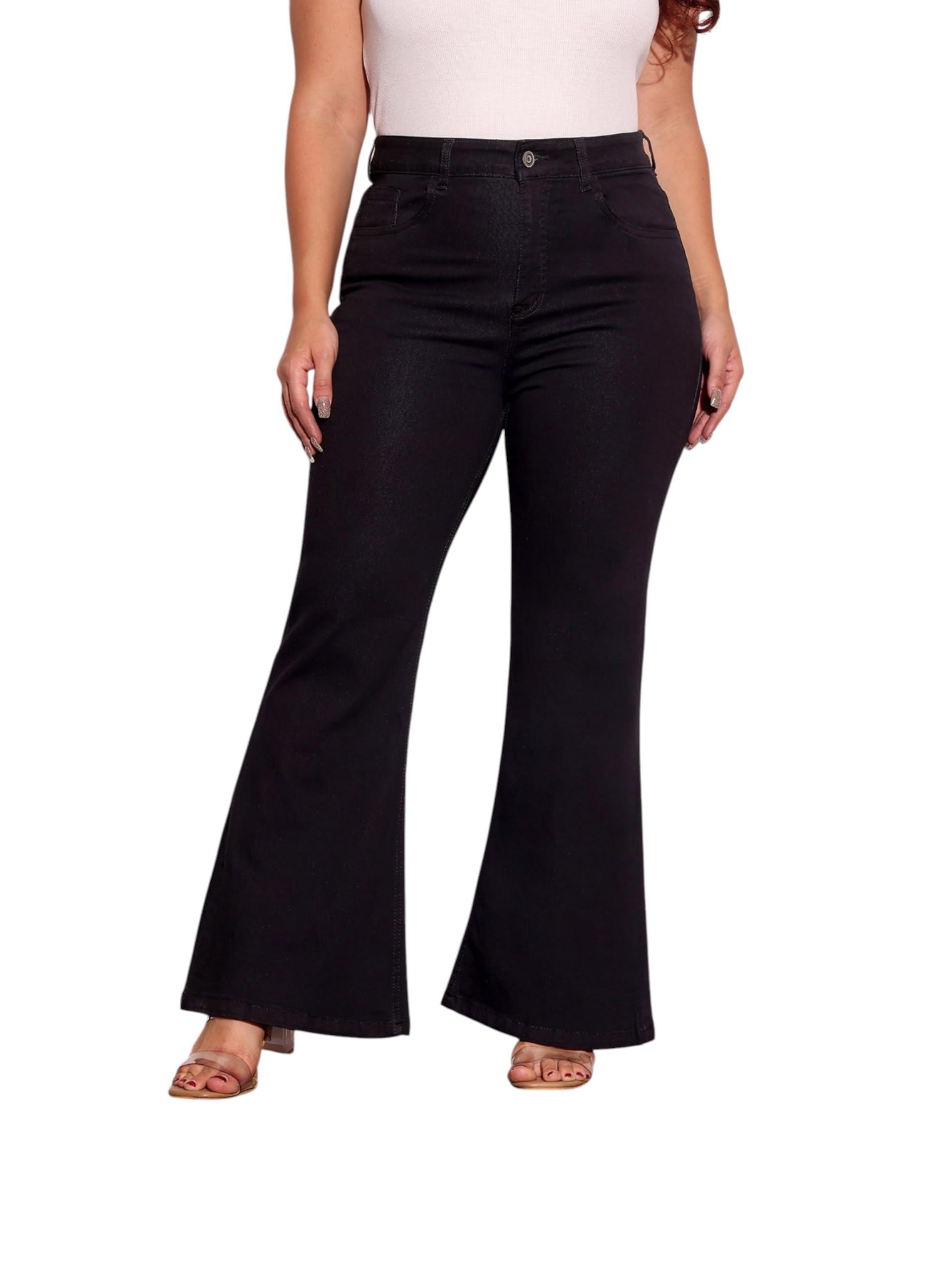Miss Chase A+ Women's Bootcut High Rise Stretchable Denim Jeans (APSS25DEN81-64-365-26, Obsidian Black, 26)