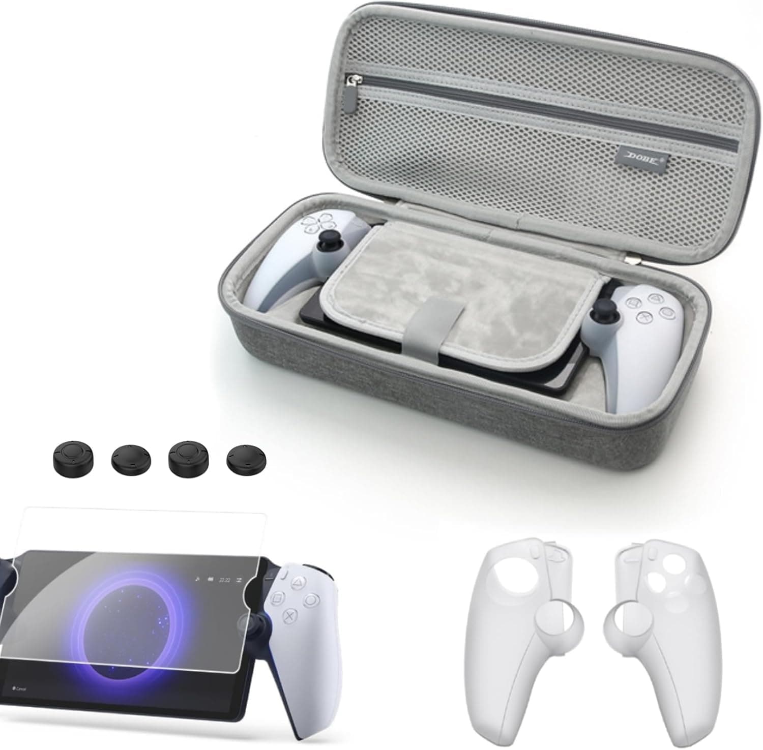 PSS Travel Bag for Play/Station Portal Console,Carrying Case Storage Bag Compatible for PS Portal Player with Tempered Glass Screen Protector Cover Case Grips PS Portal Accessories (Grey)