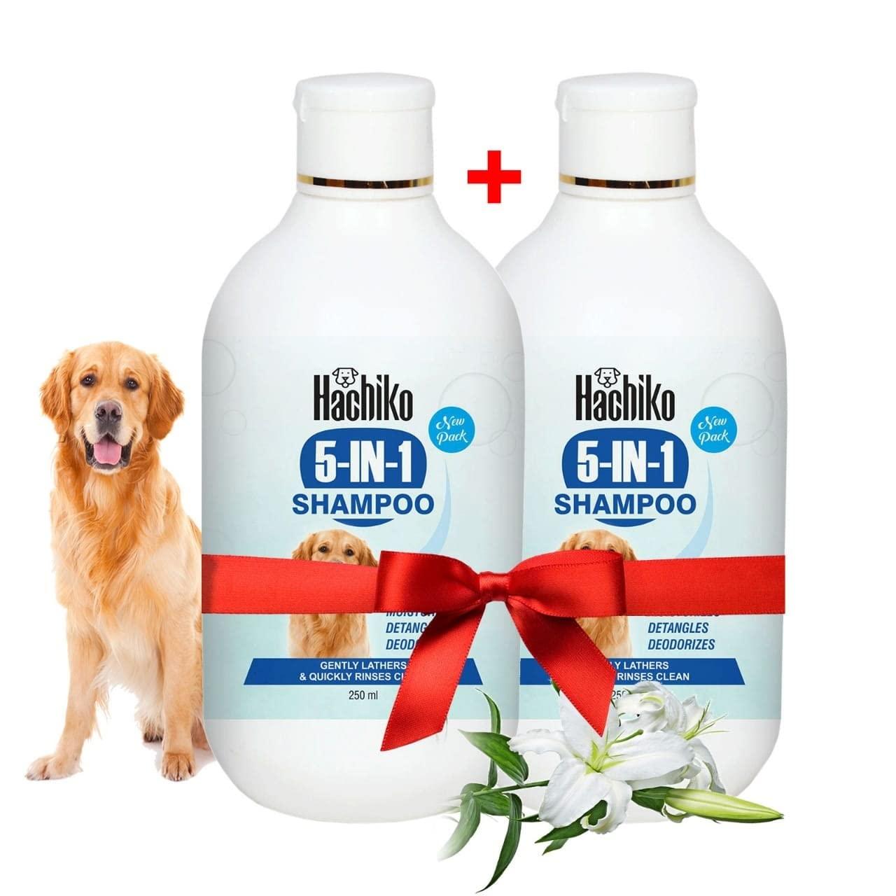 Hachiko :-5 In 1 Dog Shampoo|Ditch To Itch Dog Shampoo For Labrador,German Shepherd,Golden Retriever,Anti Dandruff,Shampoo For Dogs,Paraben Free,Ticks&Fleas Remover For Dogs(Pack Of 2),500 Milliliter