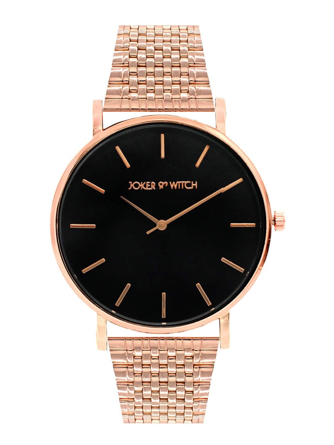 Joker & Witch Stainless Steel Analogue Women's Watch (Black Dial Rose Gold Colored Strap)