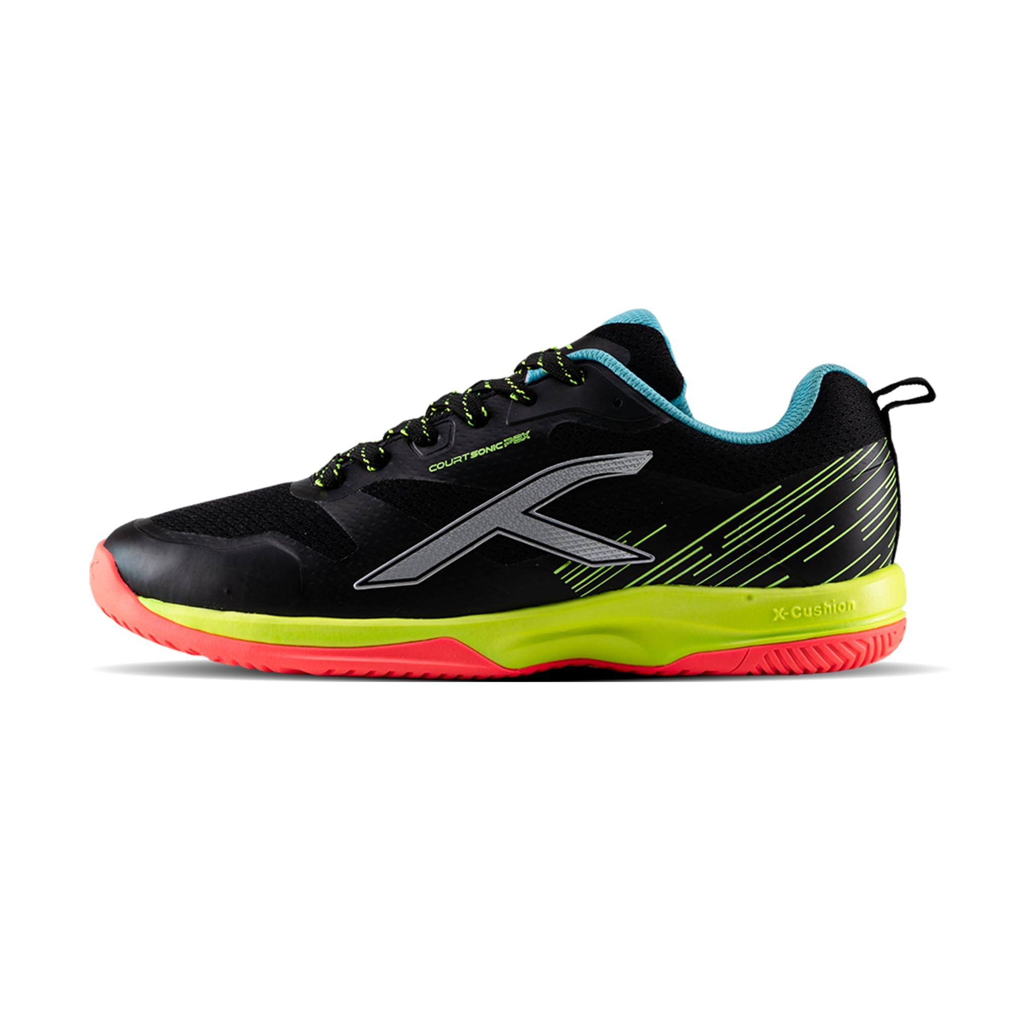 Hundred Court Sonic PBX Unisex Non-Marking Court Shoes | Badminton, Pickleball, Table Tennis & Other Indoor Sports | Lightweight, Cushioned Grip (Black/Lime/Orange/Sea Blue ; UK 10)