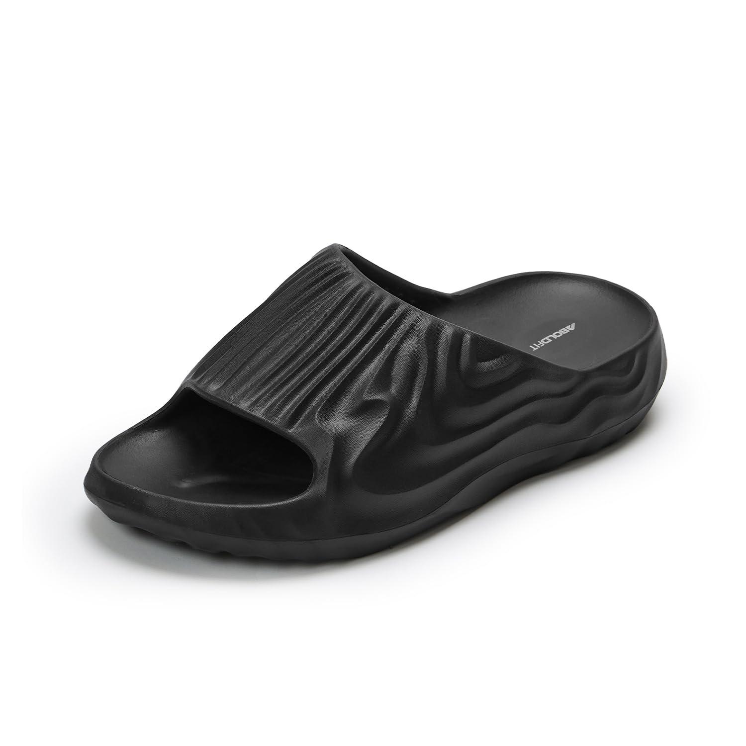 Boldfit Sliders For Man Ultra Soft Slides For Men Lightweight Slippers For Man With Eva Cushion For Comfortable Wear Flip Flops Everyday Wear Slides Slippers For Men - Wave Black 9