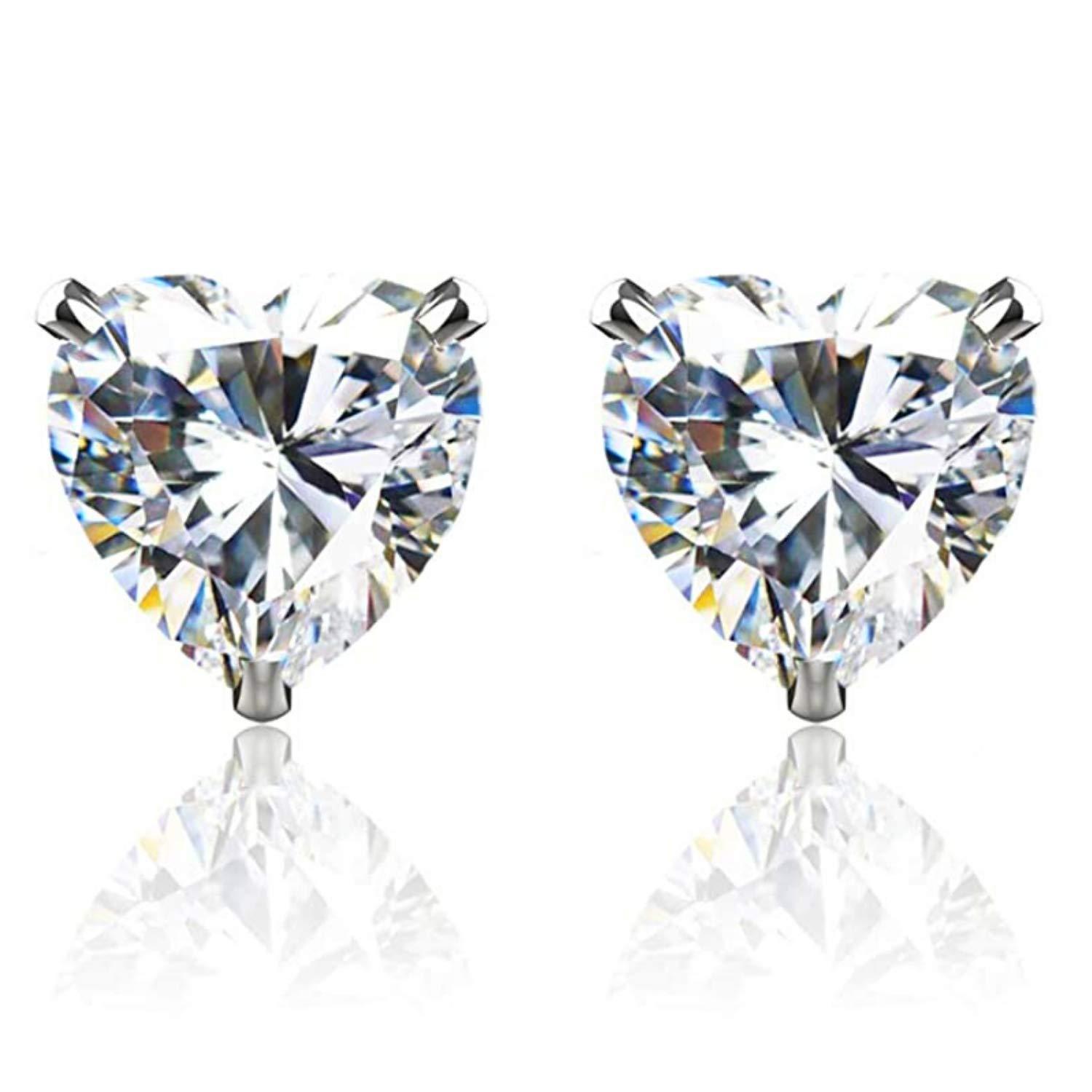 HighSpark Solitaire Heart Earrings | 92.5 Sterling Silver & Pure Brilliance Cubic Zirconia | Stunning Shine | Lovely Gift for Women & Girls | Heart 7mm