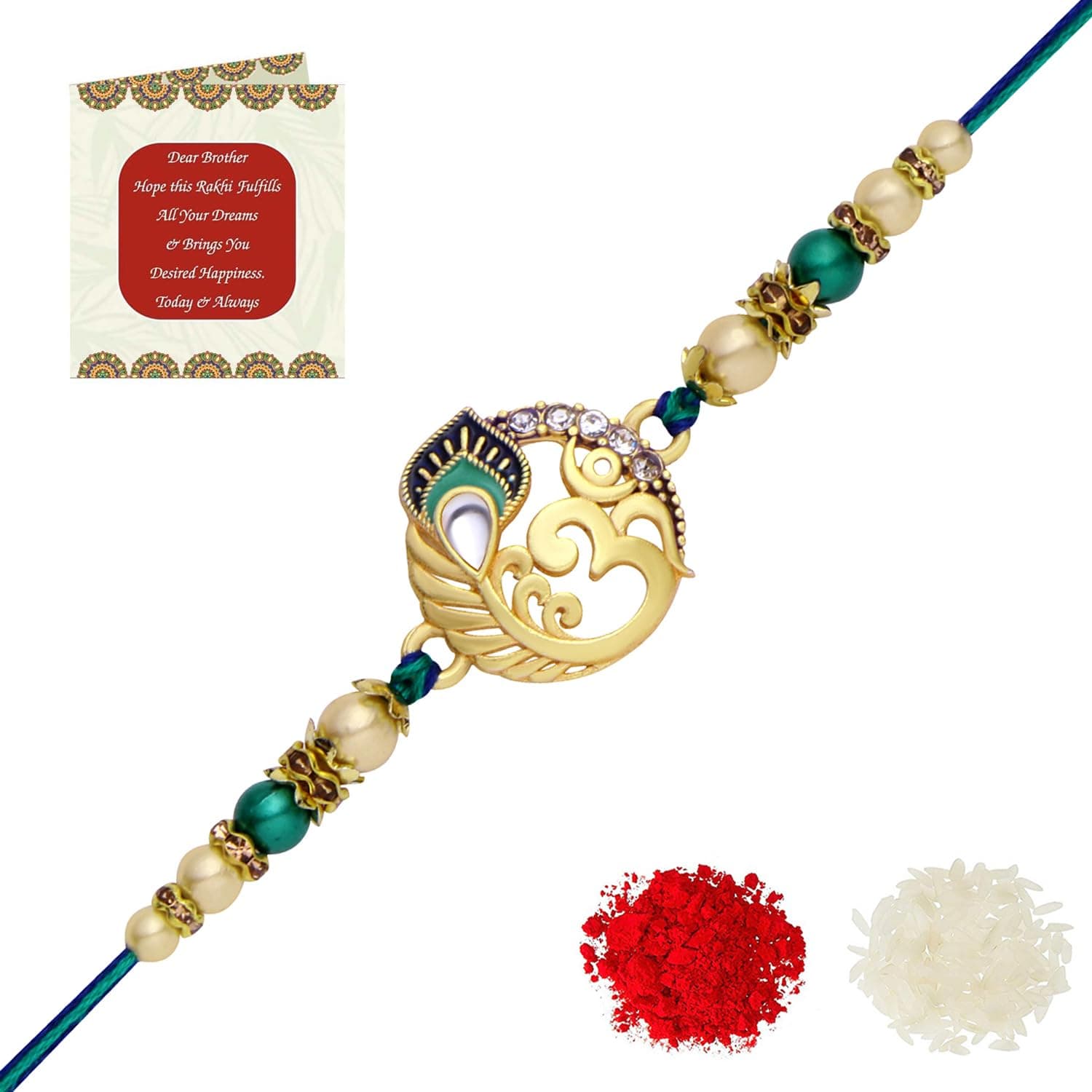 Riddhika Ventures Glorious Gold Plated Auspicious Diamond Ring Rakhi with Roli Chawal and Greeting Card