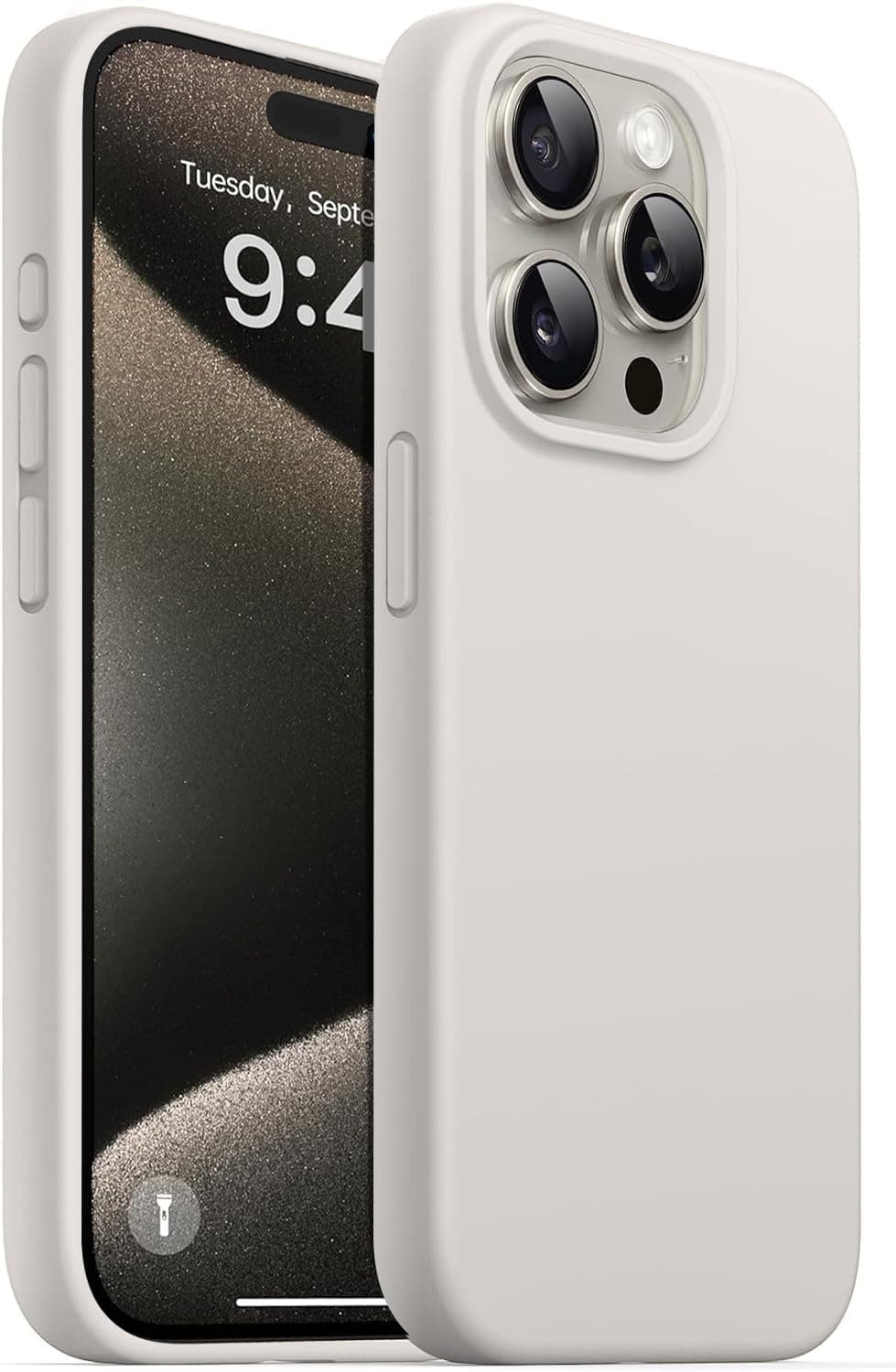 DIZORO Compatible for iPhone 15 Pro Max Case 6.7, Slim Liquid Silicone 3 Layers Full Covered Soft Gel Rubber Phone Case Protective Case Cover 6.7 Inch - Stone Grey