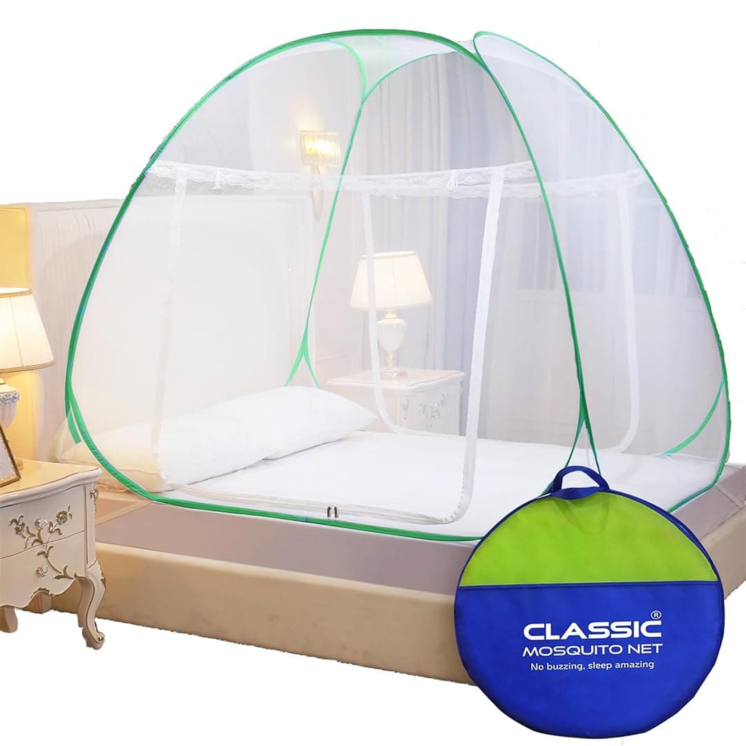 Classic Mosquito Net for King Size Bed | 30 GSM Polyester Fine Mesh | Foldable Pop Up Machardani for Double Bed | 360° Mosquito & Insect Protection | Washable & Reusable | Green