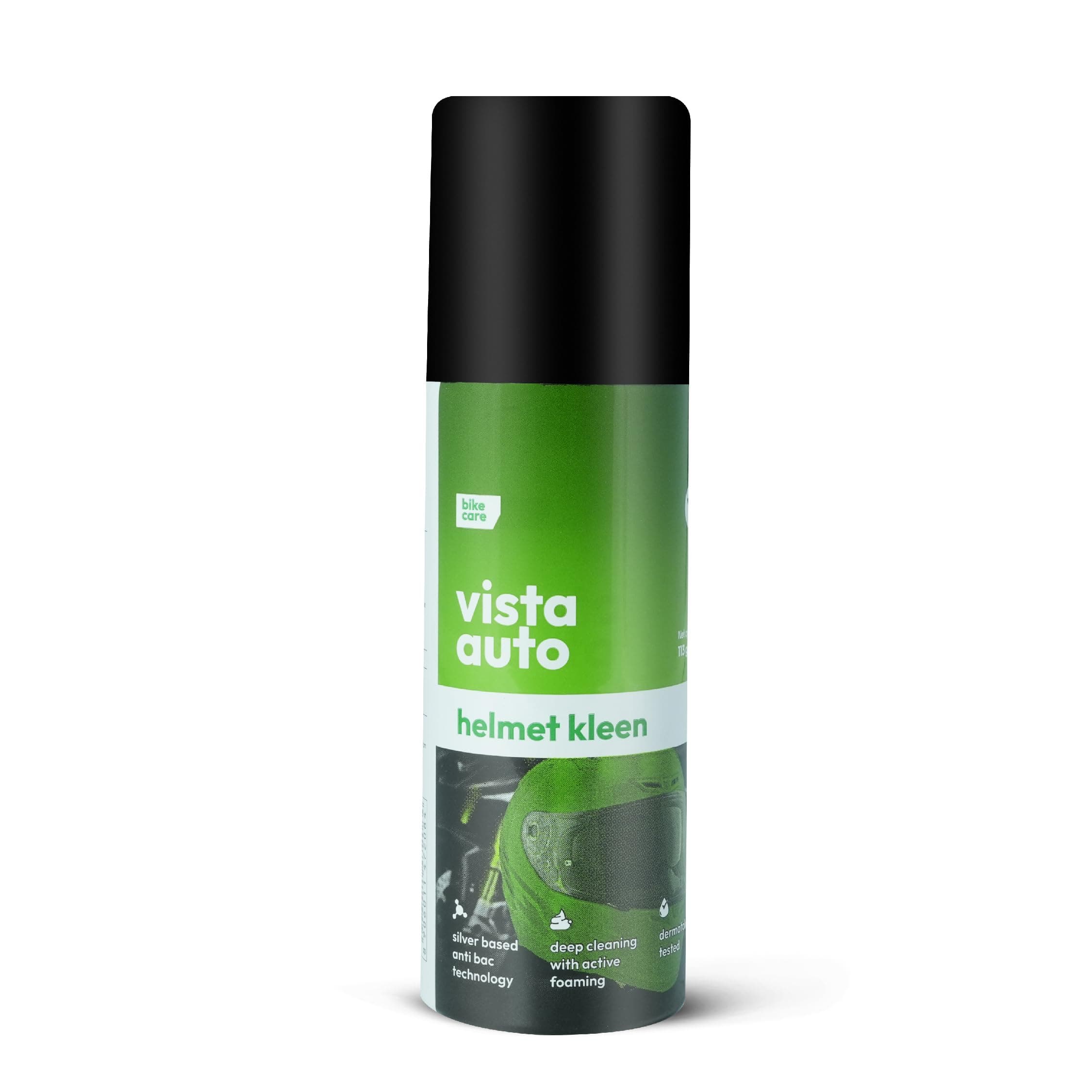 Vista Auto Care Helmet Kleen 125 ml | Helmet Cleaner Spray That Removes Dirt, Silver-Based Antibacterial Disinfectant Foam Spray For Helmet Interior | Safe For Hair & Skin, Odor Eliminator | Pack of 1
