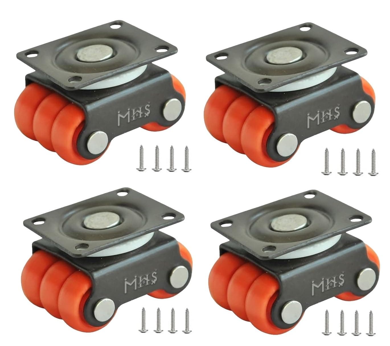 MHS Heavy Duty Revolving Caster Wheels – 360° Rotating Sixer Castor Wheels with Roller | 4pcs with Screws in 1 Set | for Trolley, Furniture, Table, Bed | Made in India (175 KG Load Capacity, 1, Set)