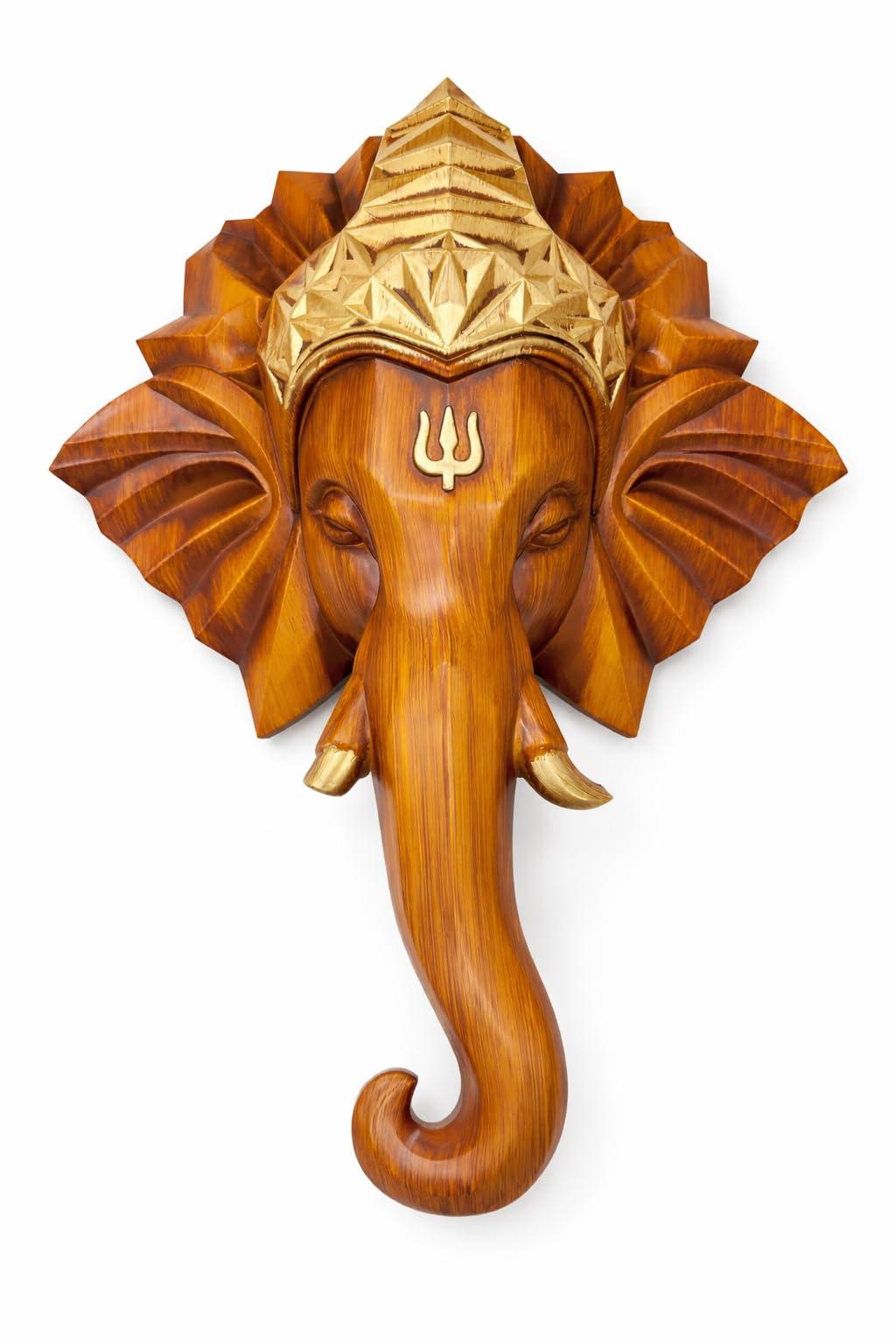 REMANENCE Lord Ganesha Wall Hanging Sculpture | HIPS Plastic Wood Finish Ganesh Wall Sculpture | Wall Mount Decorative Idol for Home, Office, Temple Décor (20 x 15 x 5 Inch)