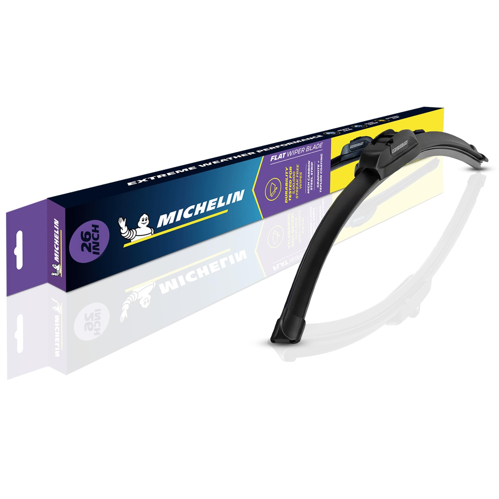 MICHELIN Premium All-Weather Wiper Blade | High-Carbon Steel Strip with Natural Rubber & Graphite Coating | Smooth, Silent & Streak-Free Wiping | Durable U-Hook Fitment (1, 26 Inch)