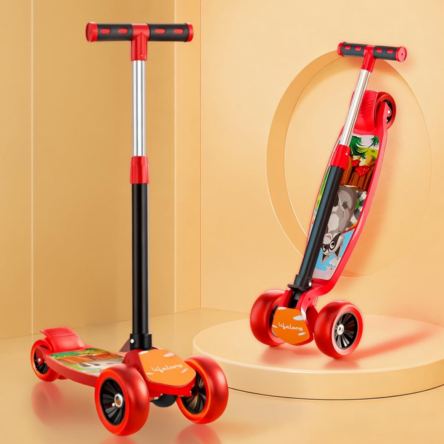 Lifelong Kick Scooter with Adjustable Height - Foldable - Skate for Kids with PVC Wheel - Max User weight-50 kg, Red & Black, 6 Months Manufacturer's Warranty, LLKS02