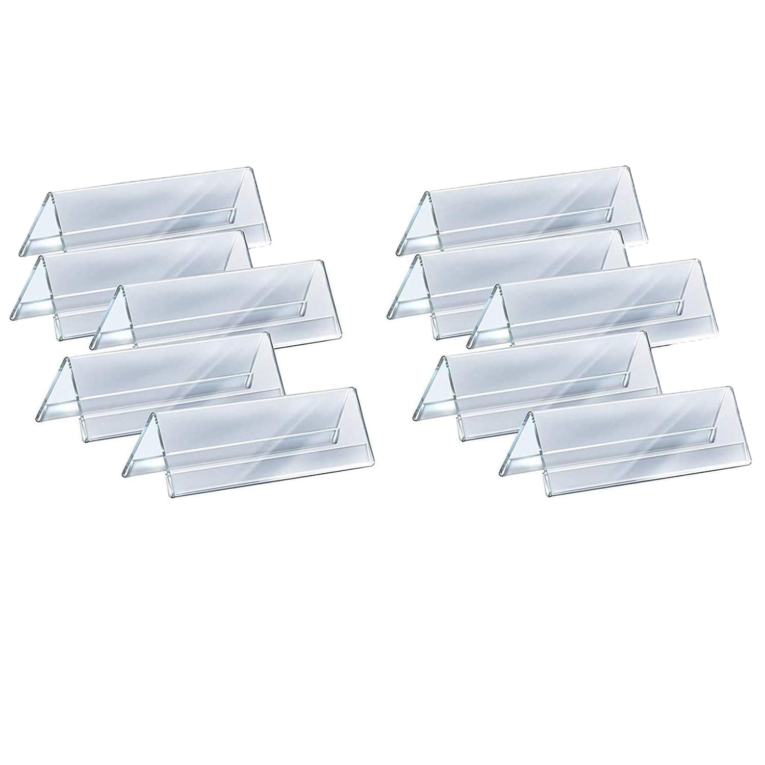Shuban Clear Acrylic Desk Name Plate Holder – 10 Pack 2-Sided 10 Inch x 02 Inch V-Shaped Display Stand for Name Plates, Table Place Cards, Signs & Labels – Reusable for Office, Business, Weddings, Restaurants & Schools