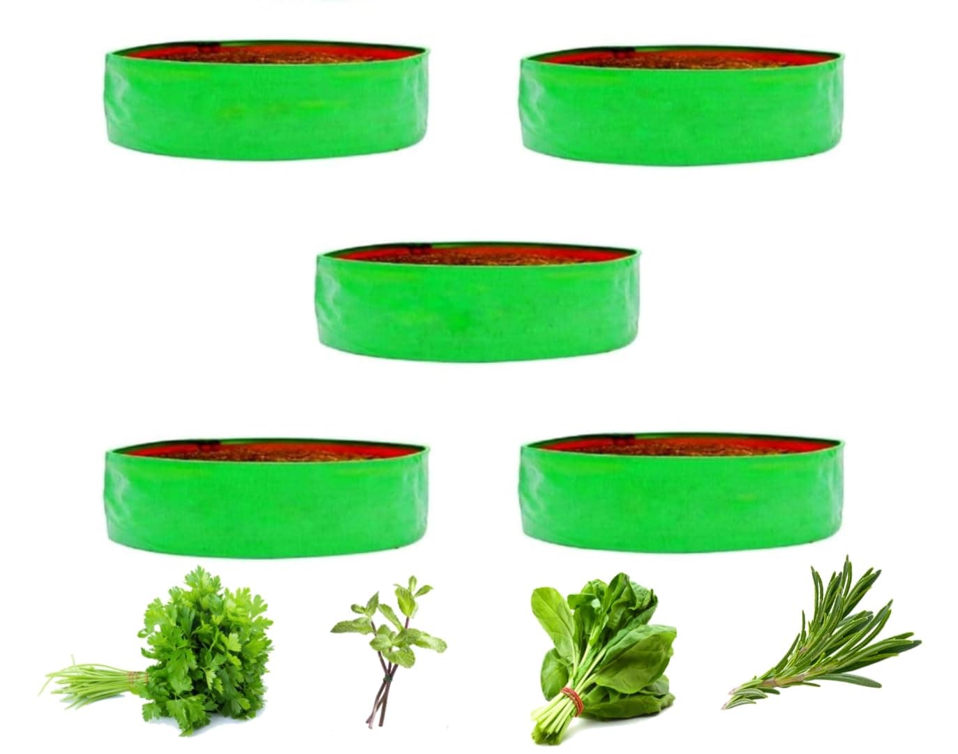 DIYAGREEN Terrace Gardening Grow Bags for Leafy Vegetables - 15"X06" (Green, Pack of 5)