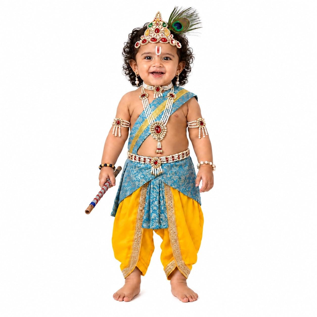 Raj Fancy Dresses Bal Krishna Dress for Kids, Shri Krishna Costume for Baby Boy and Girl, Janmashtami Fancy Dress Costume, Krishna Fancy Dress
