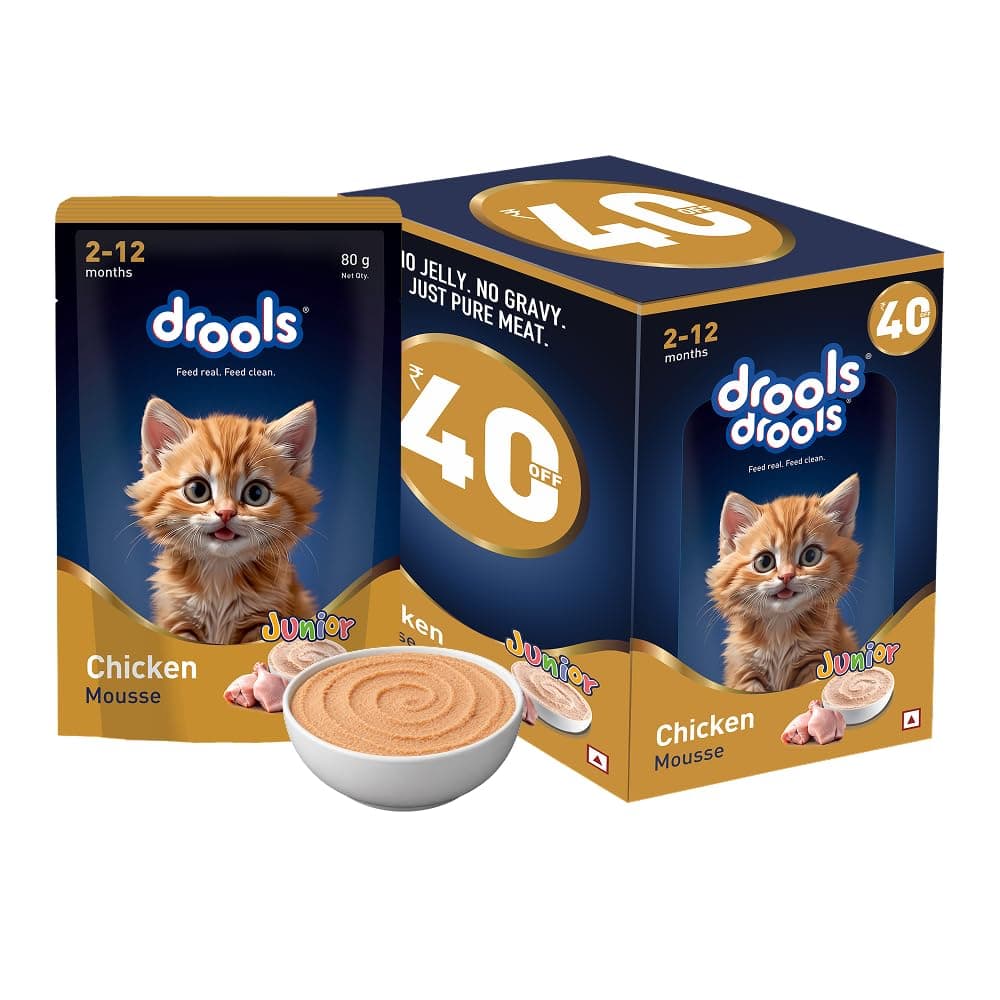 Drools Kitten Wet Mousse 80g Pack of 5, 400g | Chicken Flavour | Rich in Protein | Promotes Hydration & Easy to Digest | No Artificial Flavours | Packed with Essential Vitamins & Antioxidants