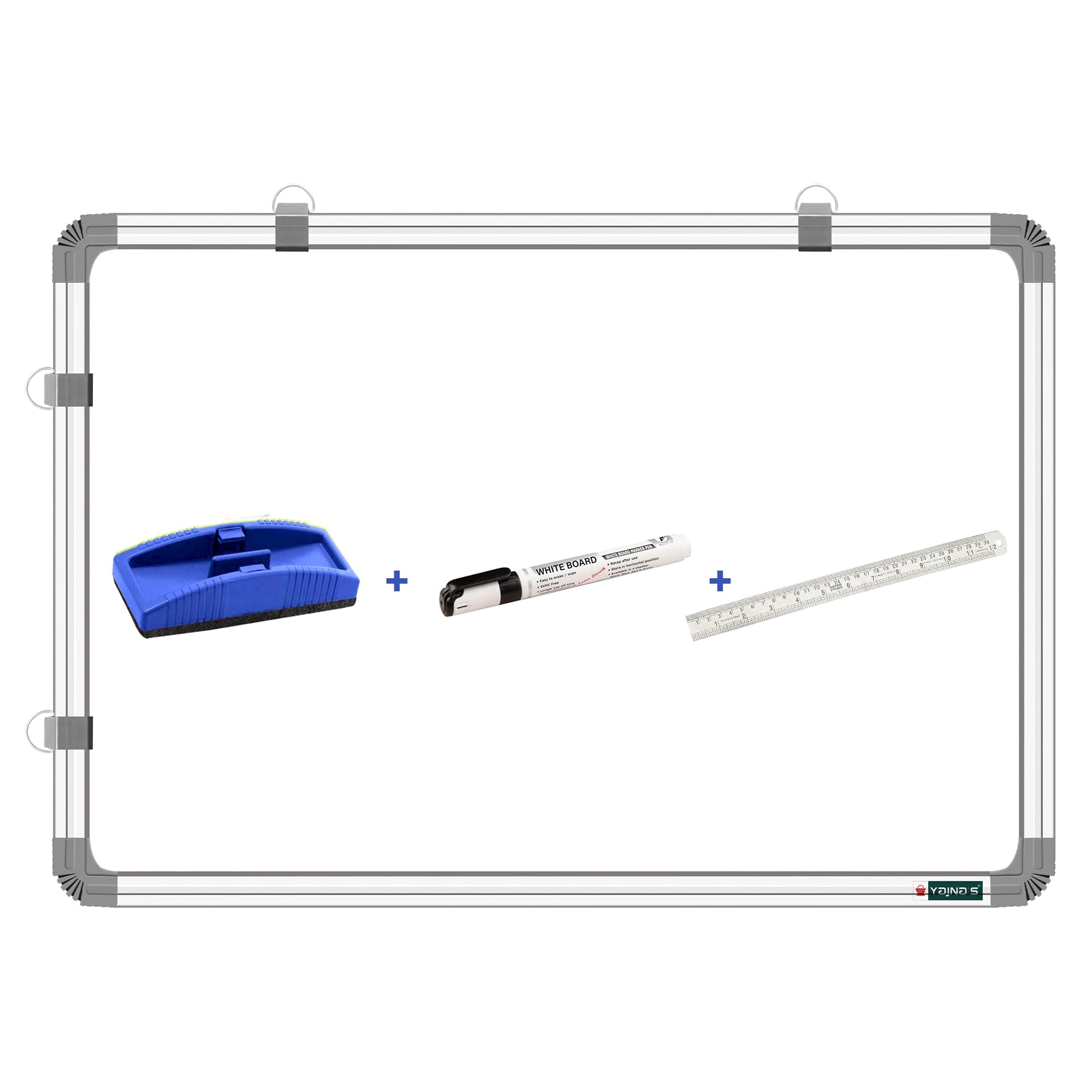 YAJNAS Non Magnetic 2X4 Feet Double Sided White Board and Chalk Board Both Side Writing Boards, one Side White Marker and Reverse Side Chalk Board Surface (Pack of 4 Items)