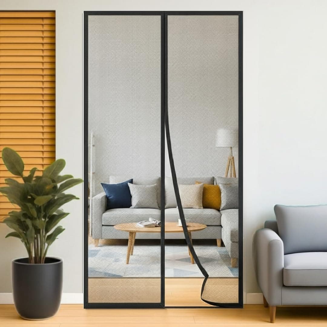 Divayanshi Pro Mosquito Net for Door 100x210 cm | Magnetic Fly Mesh Curtain | Fiberglass Polyester Insect Screen | Auto Closing Hands-Free Mosquito Net with Self Adhesive Hook Tape – Black