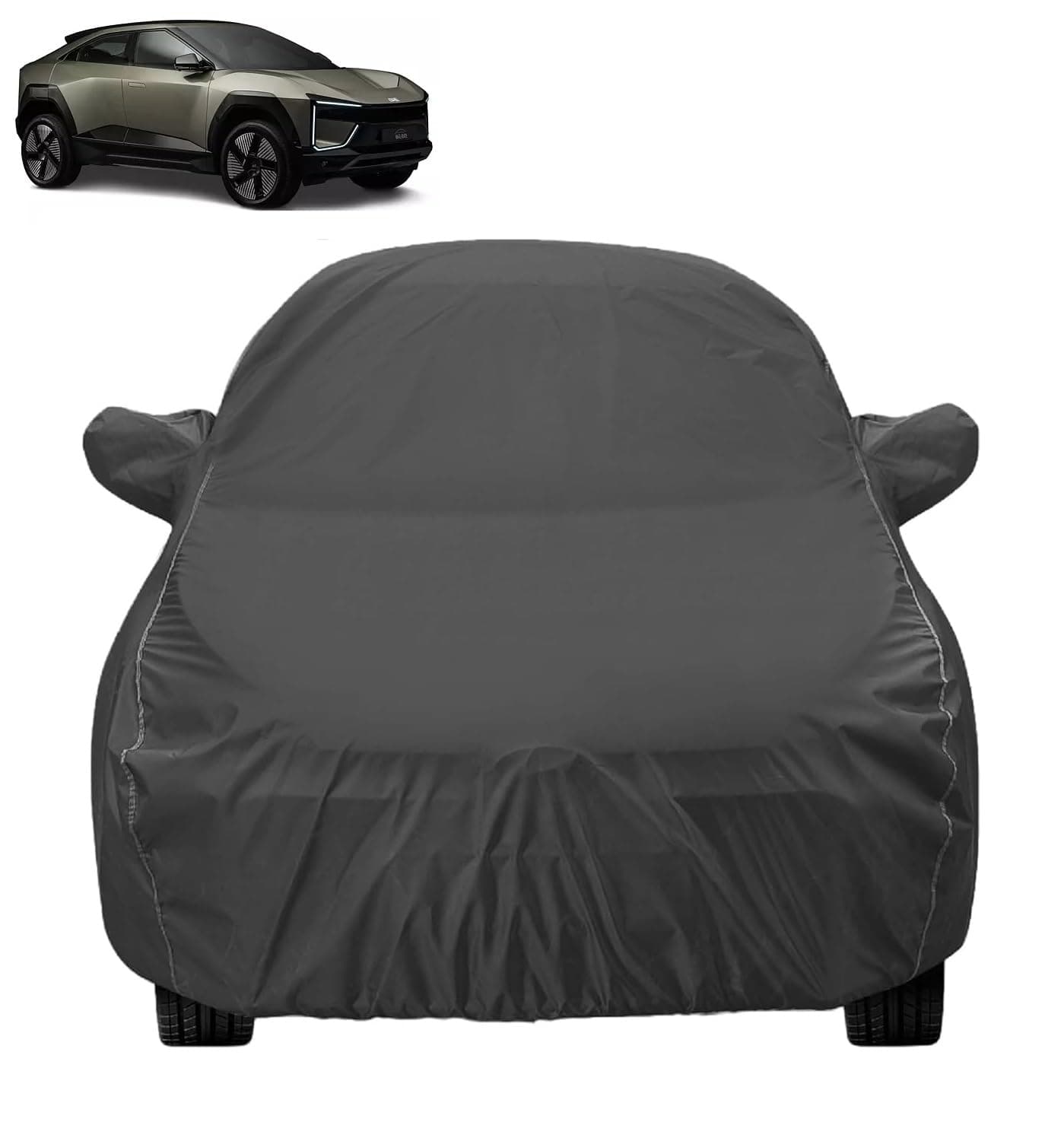 Auto Hub Car Cover Compatible with Mahindra BE 6e EV with Mirror Pocket, Dustproof, Heat Resistant, Triple Stitched, BE 6e EV Car Cover- Grey