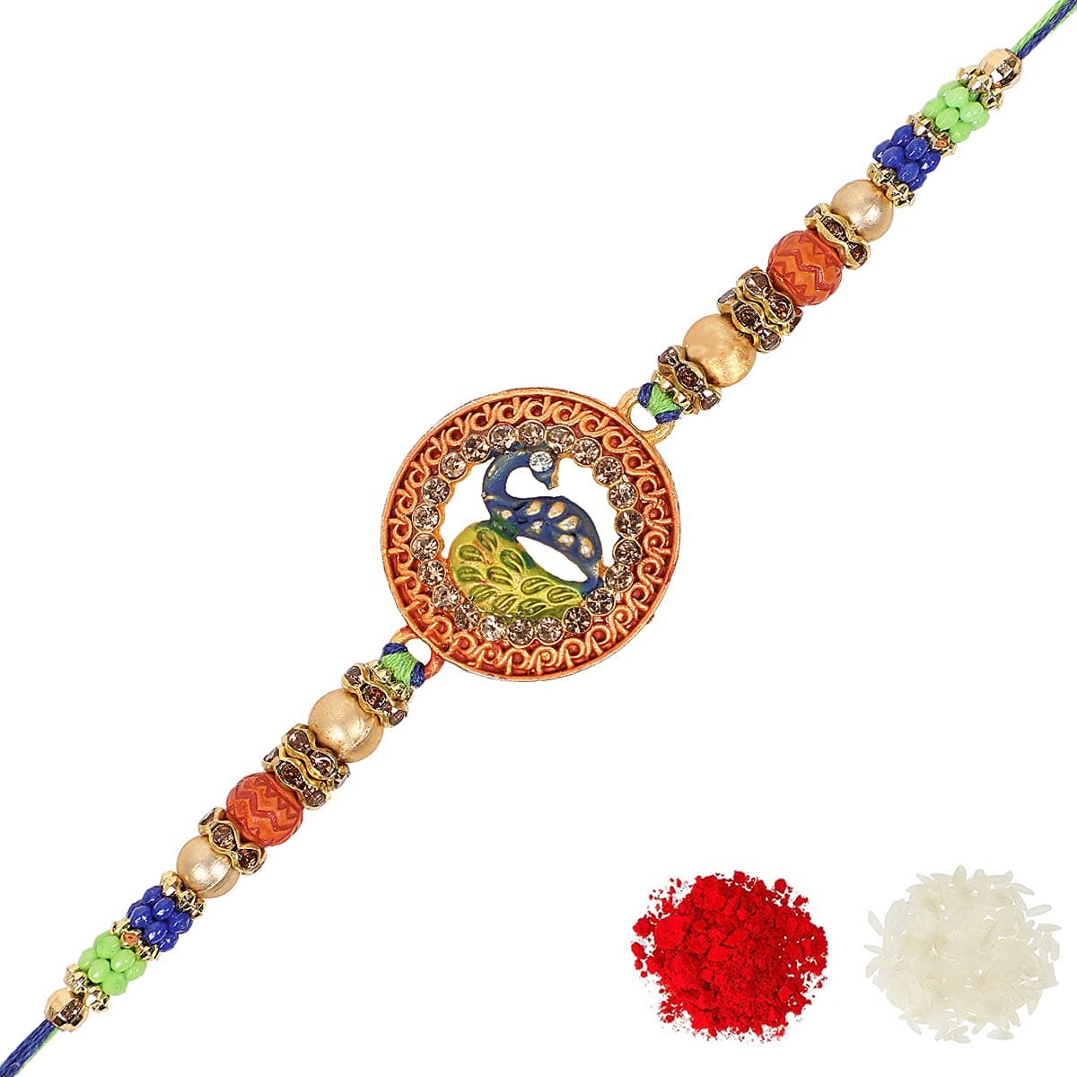 Riddhika Ventures Alluring Gold Plated Floral and Pearl Rakhi (Bracelet) with Roli Chawal & Greeting Card (K7)