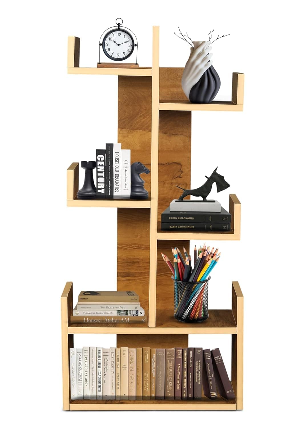 SBF Furniture Engineered Wood Bookshelf Multipurpose Home Decor Storage Rack Bookcase Showcase Organizer for Living Room Kitchen (Square 6 Shelf Bookrack) (Yellow)
