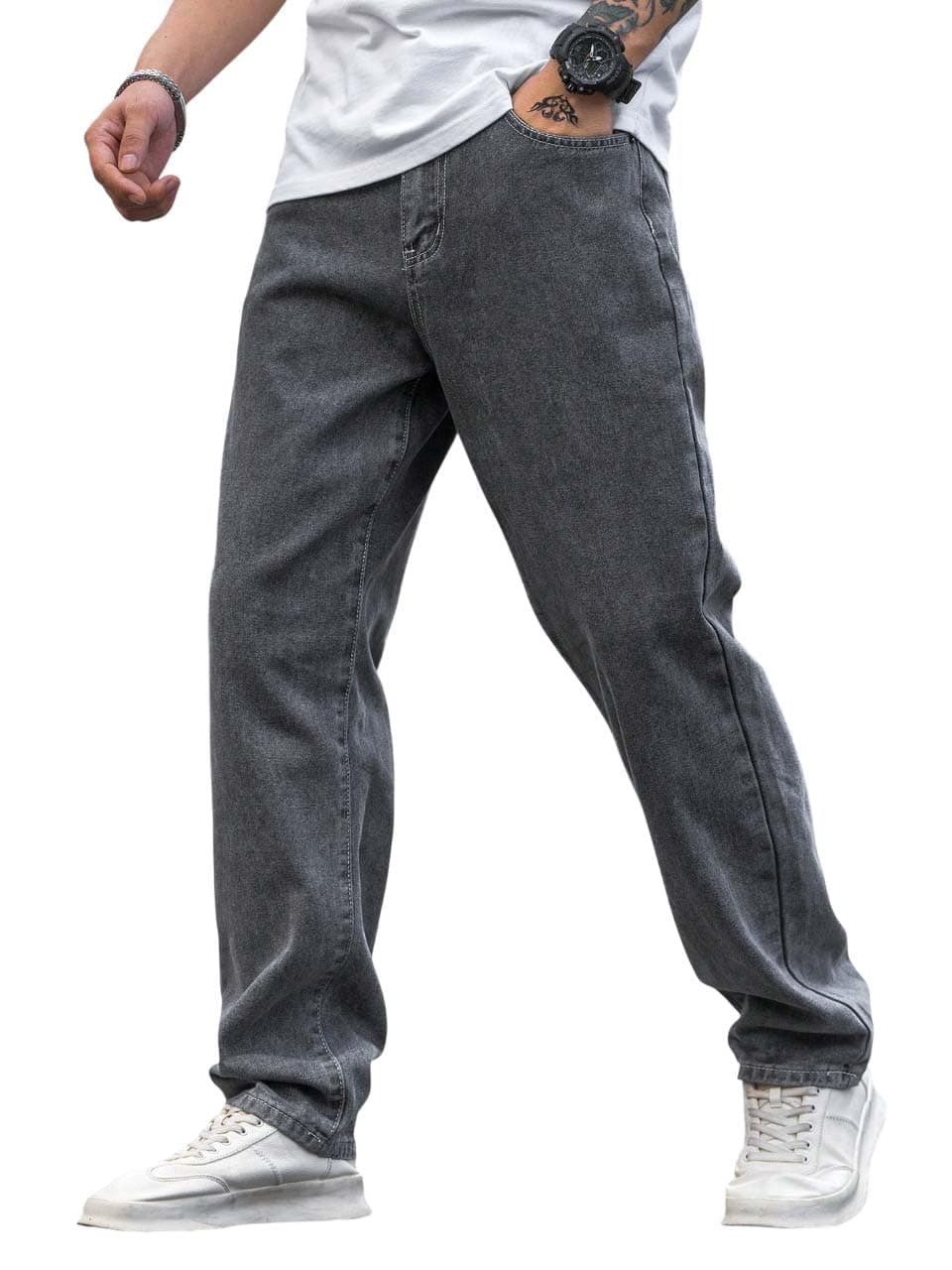 KOTTY Men's Solid Regular Fit Mid Distressed Fashionable Trendy Denim Jeans(Grey,30)