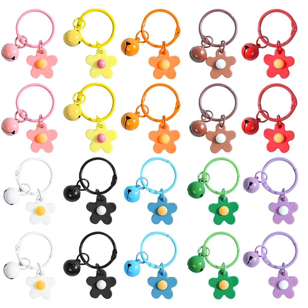 SANNIDHI 20Pcs Keychains Colorful Five-Petal Flowers Bell Bag Charms