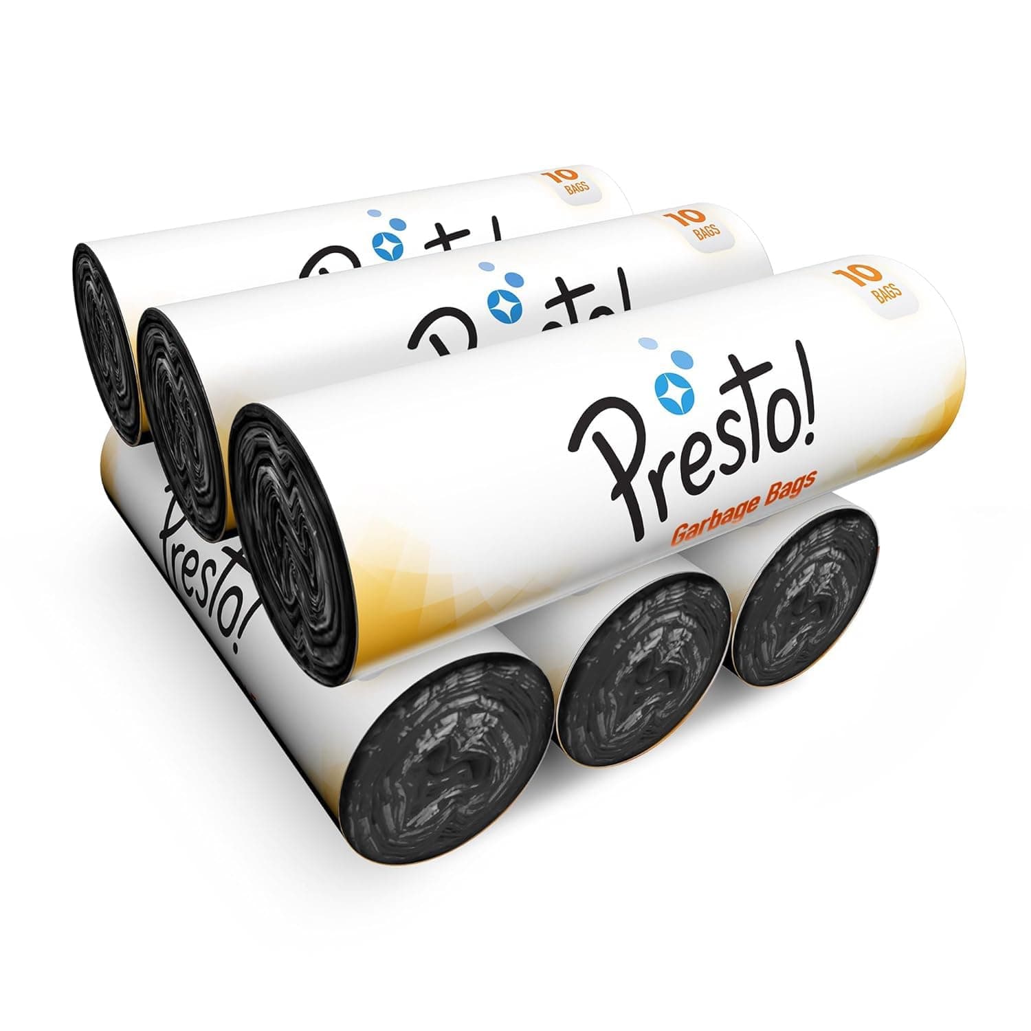 Amazon Brand - Presto! Garbage Bags | Extra Large XL | 30 x 37 in | 60 Count | 10 Bags x 6 Rolls | For Dry & Wet Waste | Black