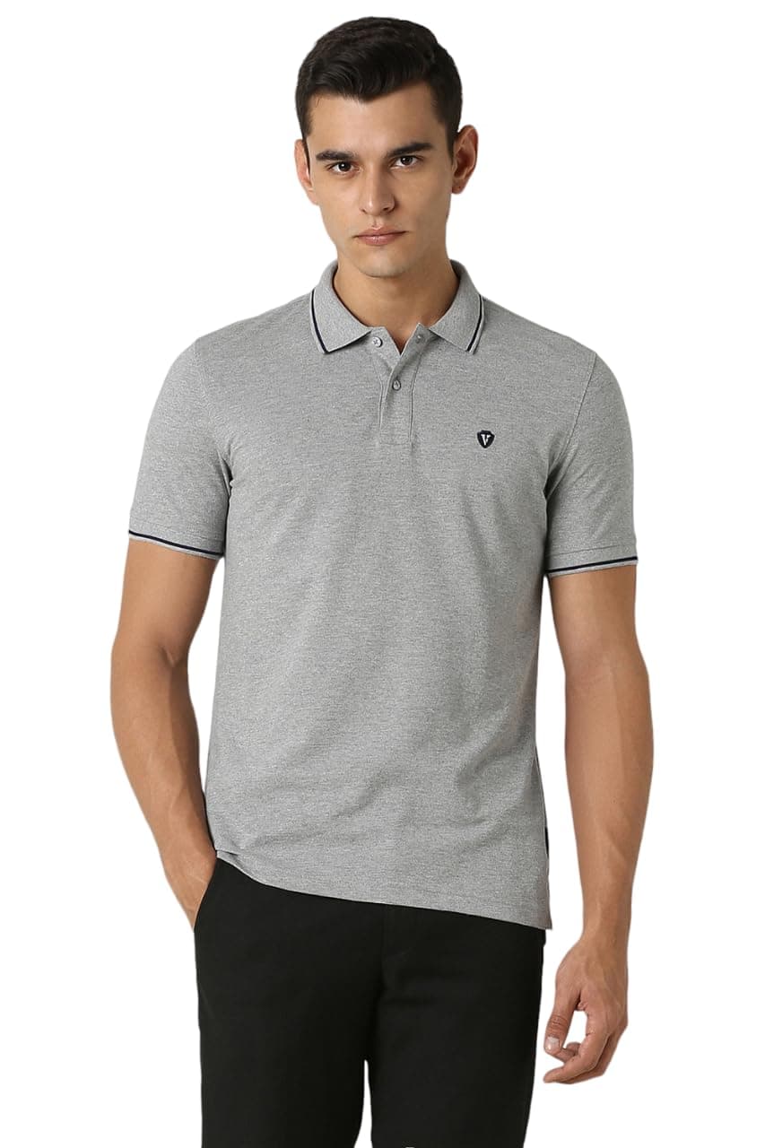 Van Heusen Men's Solid Regular Fit Polo (VSKP517S011407_Grey Mélange_M)