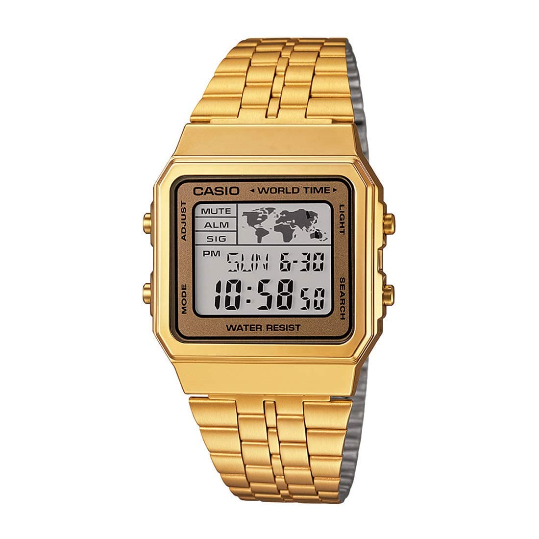 Casio Vintage A500WGA-9DF Digital Multicolor Dial Unisex Watch Gold Metal Strap (D134)