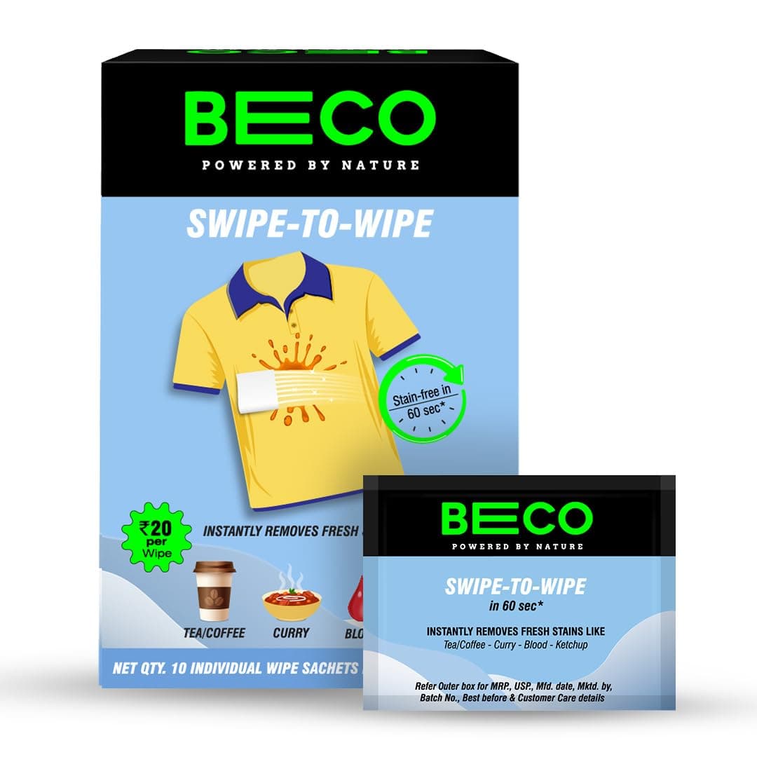 Beco Instant Stain Remover Wipes - Pack of 10 | On the Go Stain Remover Wipes | Swipe to Wipe Stains in 60 seconds