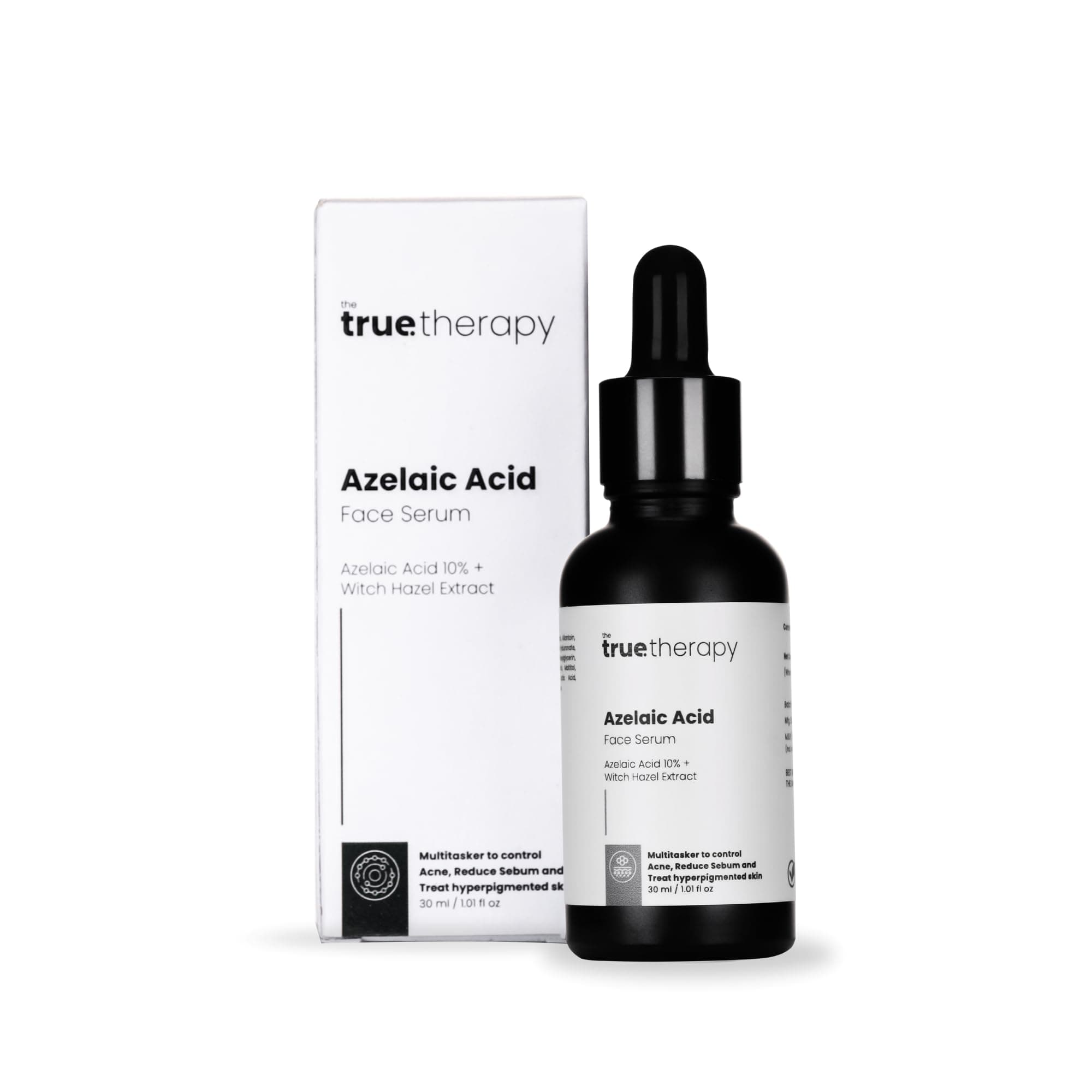 The True Therapy 10% Azelaic Acid Face Serum with Witch Hazel Extract for Anti-inflammatory, Cystic Acne, Rosacea, Hyperpigmentation, Reduce Redness, Excess Oil & Breakout – 30 ml