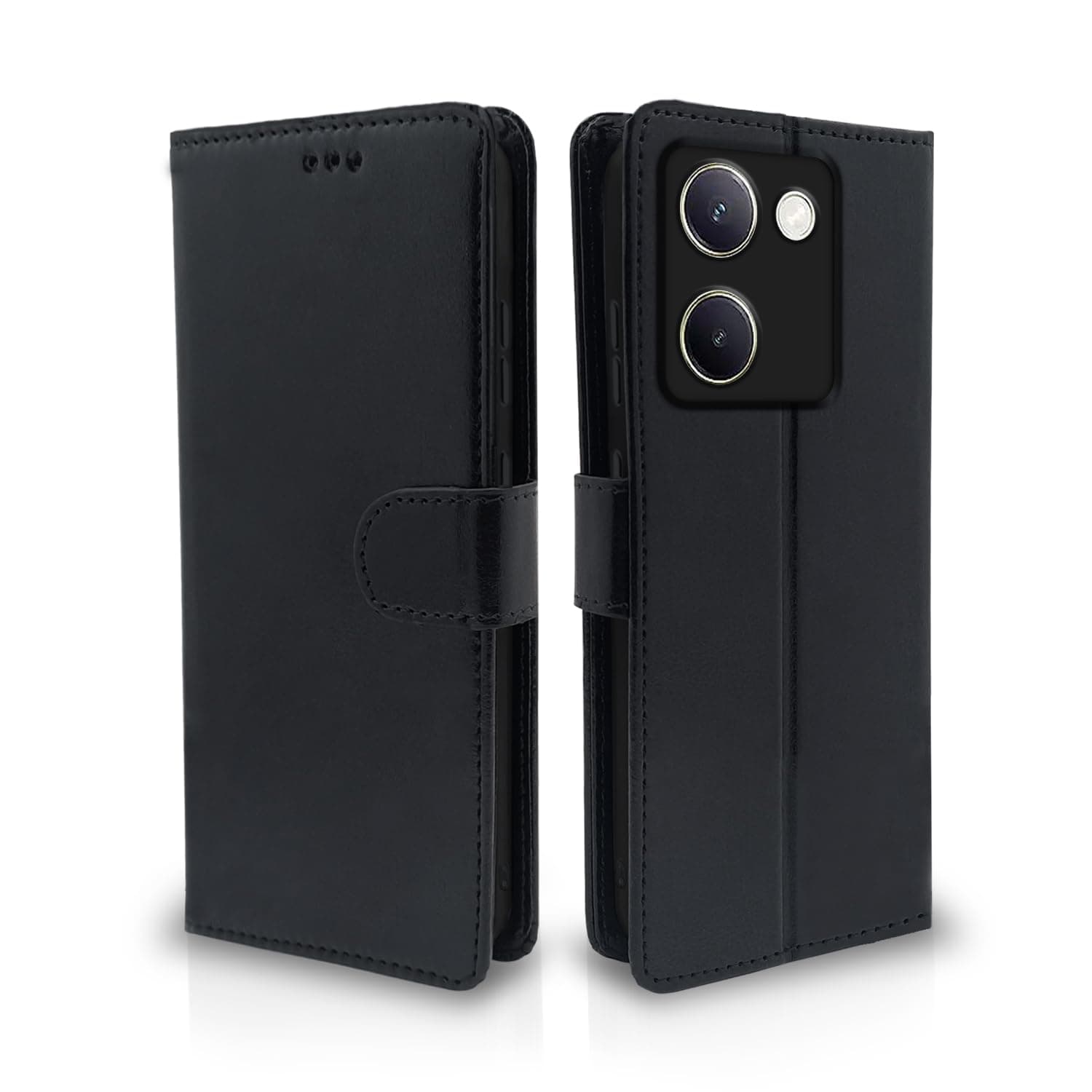 Pikkme Vivo Y200 Pro 5G Flip Cover Leather Finish | Inside TPU with Card Pockets | Wallet Stand and Shock Proof | Complete Protection Flip Case (Black)