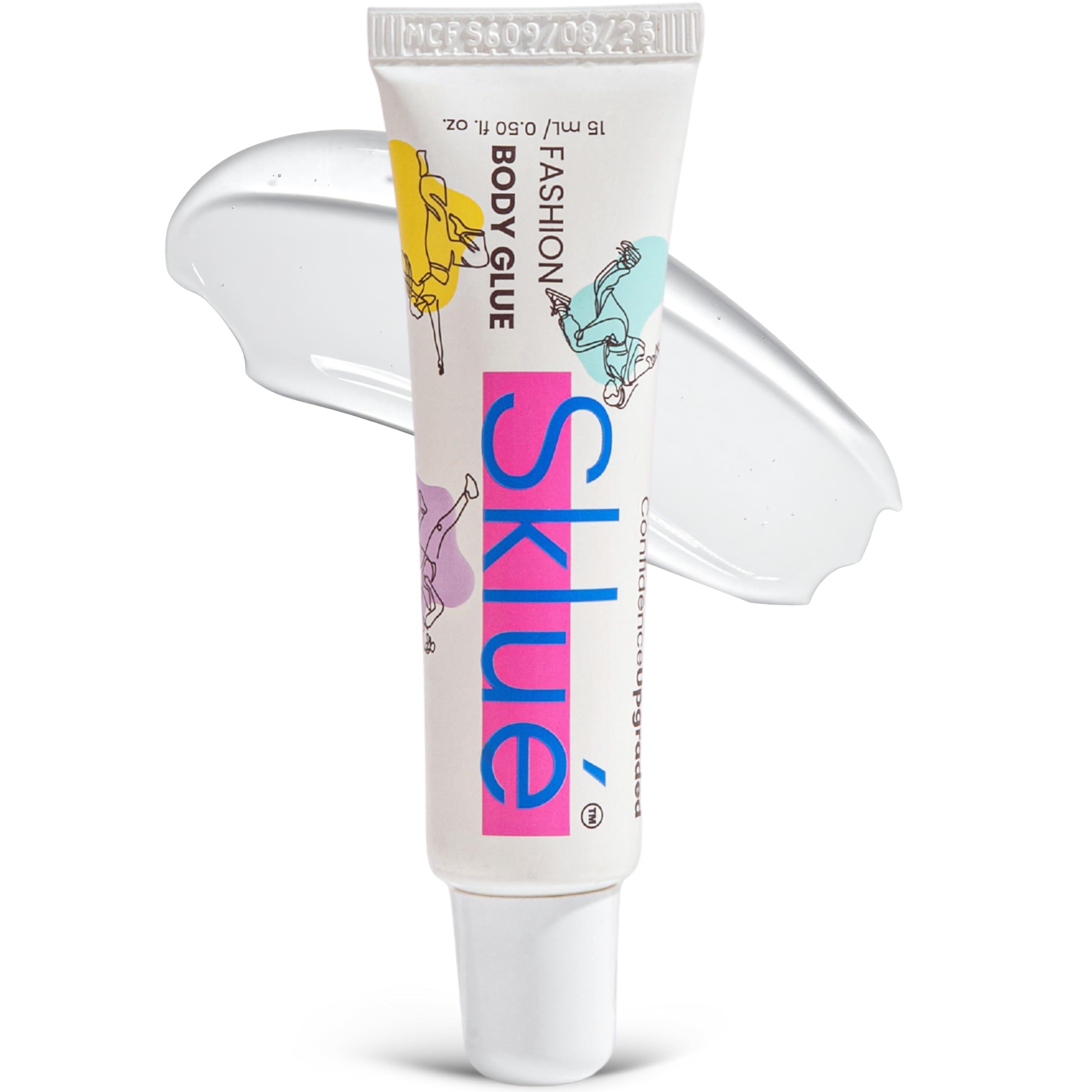 Sklue Body Glue for Clothes & Skin | Dermatologically Tested for Sensitive Skin | Liquid Fashion Tape| Strong & Quick Hold, Sweat-Proof & Residue-Free | Safe Body Glue Stick for Jewellery | 15 ml