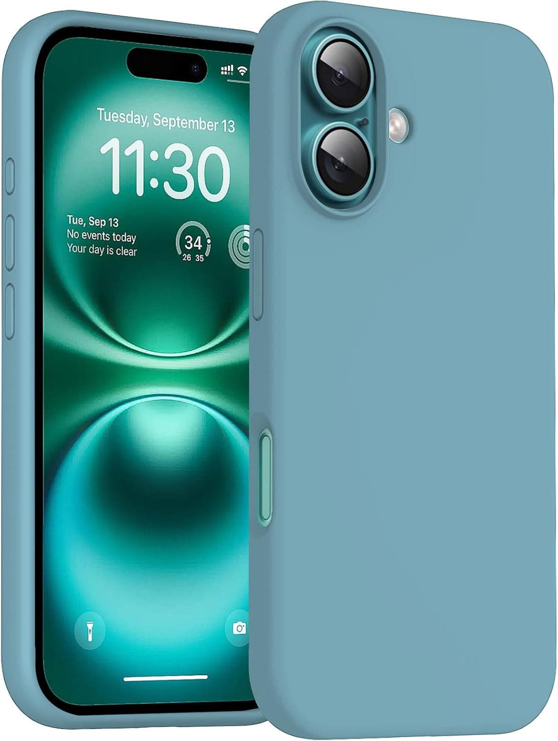 DIZORO Compatible for iPhone 16 Plus Case 6.7, Slim Liquid Silicone 3 Layers Full Covered Soft Gel Rubber Phone Case Protective Cover 6.7 Inch - Pine Green