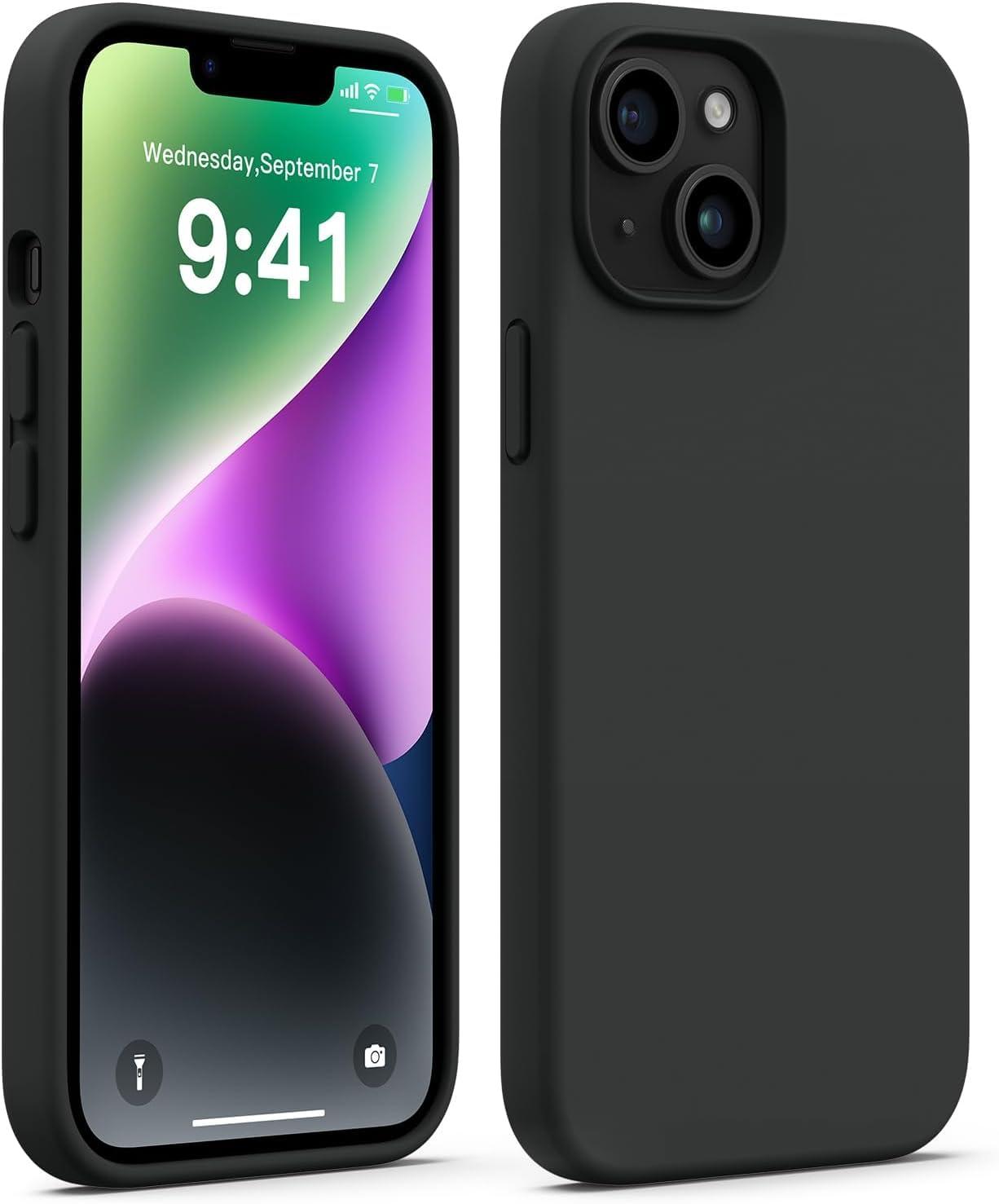 DIZORO Liquid Silicone Compatible with iPhone 14 Case, Full Body Protective Cover, Shockproof, Slim Phone Cases, Anti-Scratch Soft Microfiber Lining (6.1 inch, Black)