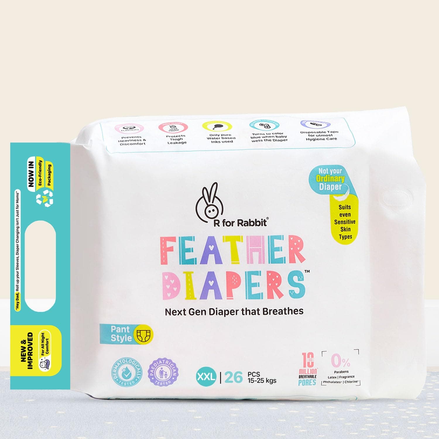 R for Rabbit Pant Style Feather Diaper XXL Size for Baby 15+ kgs 26 Units (26 Count, Pack Of 1)