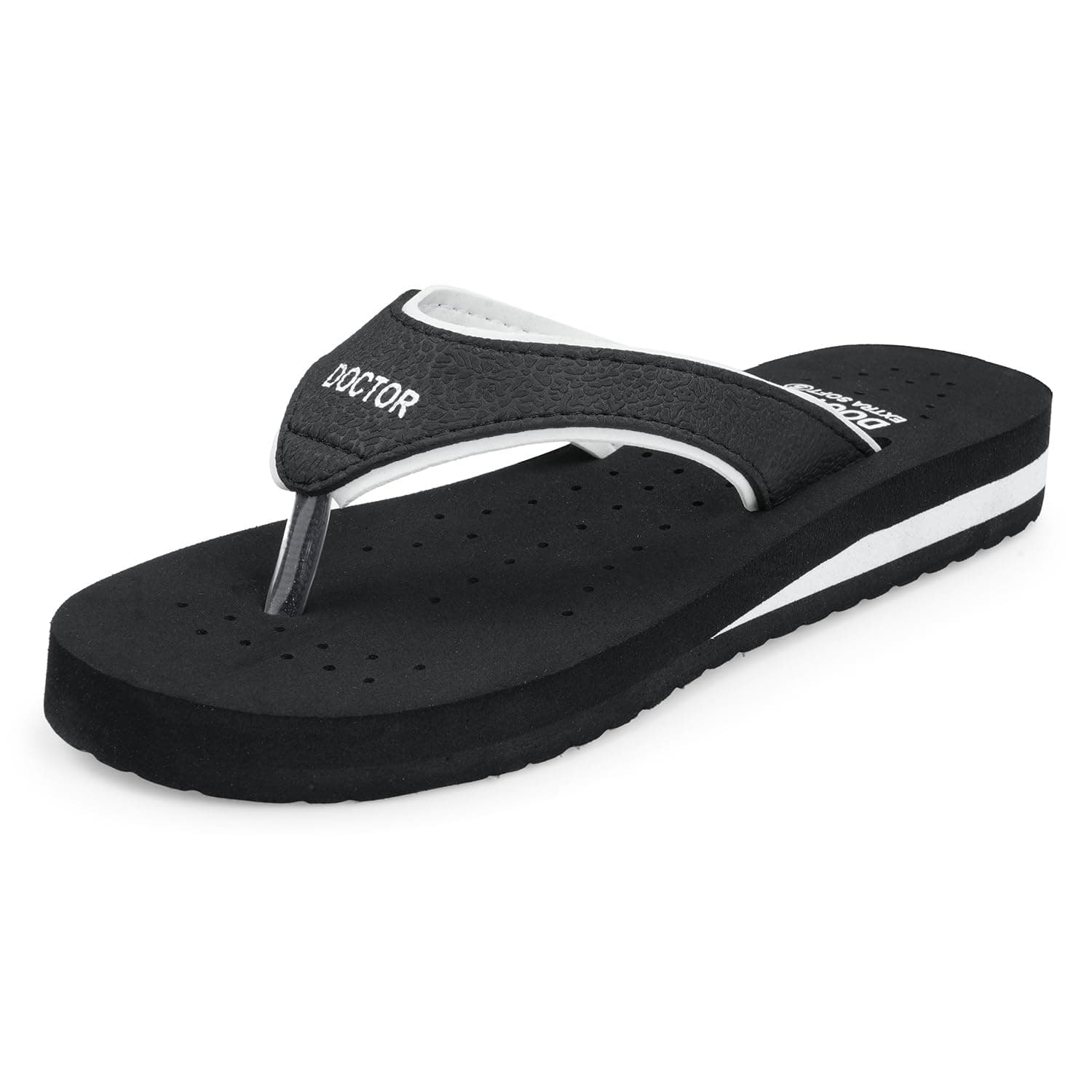 DOCTOR EXTRA SOFT Care Diabetic Orthopedic Pregnancy Flat Super Comfort Dr Flipflops and House Slippers For Women's and Girl's D-18-Black White-3 UK